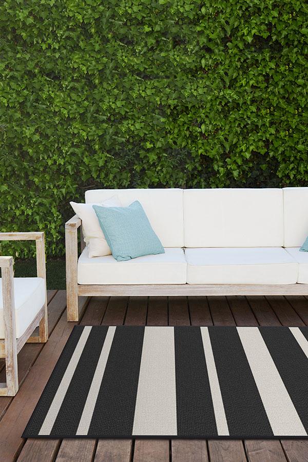 Sailmaker Stripe Black Outdoor Rug