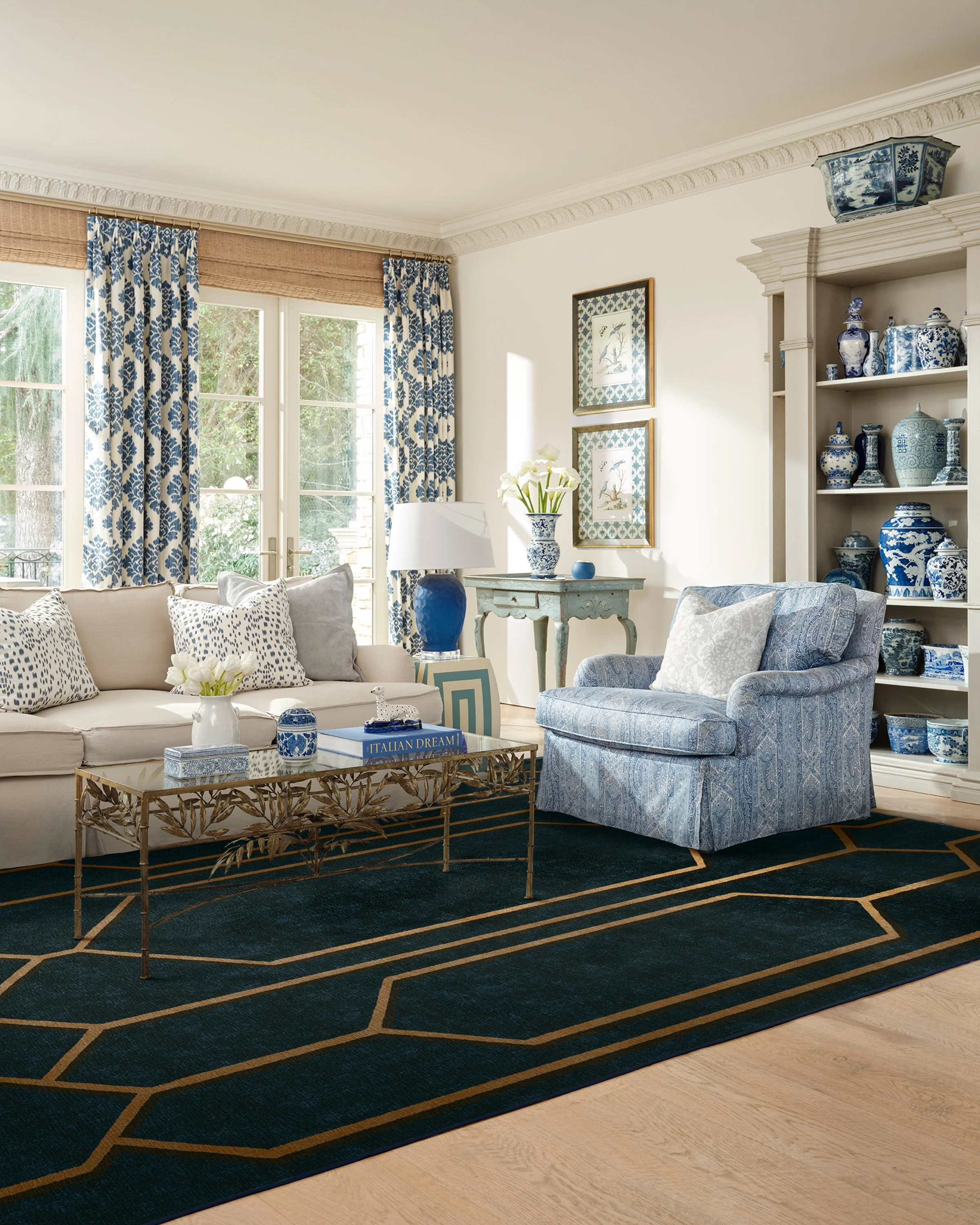 Bryant Marine Blue & Gold Flatwoven Rug by The Hiltons