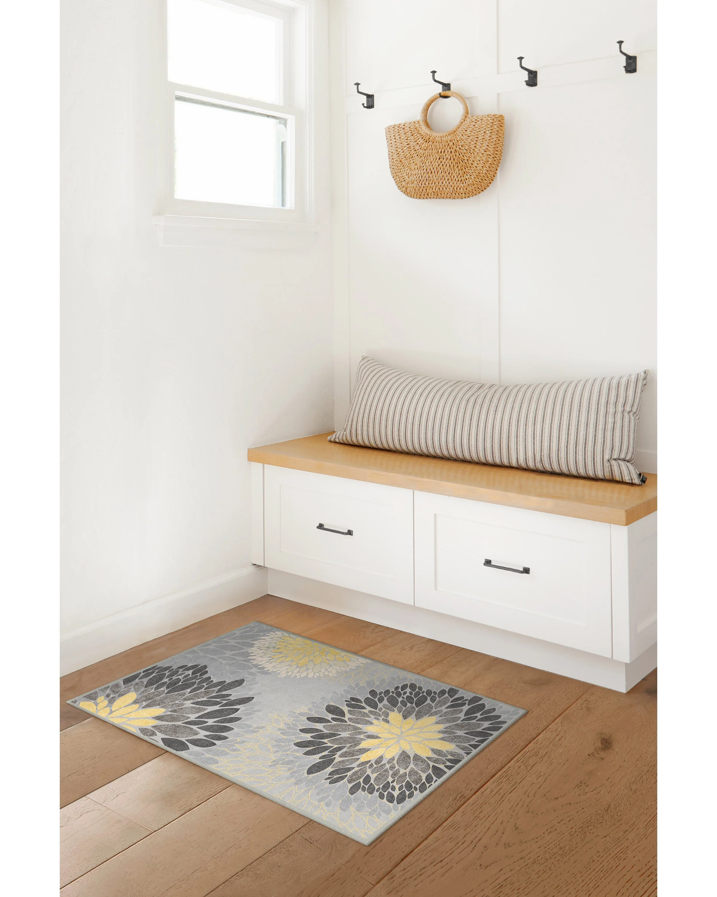 Floral Medallion Yellow Grey Rug