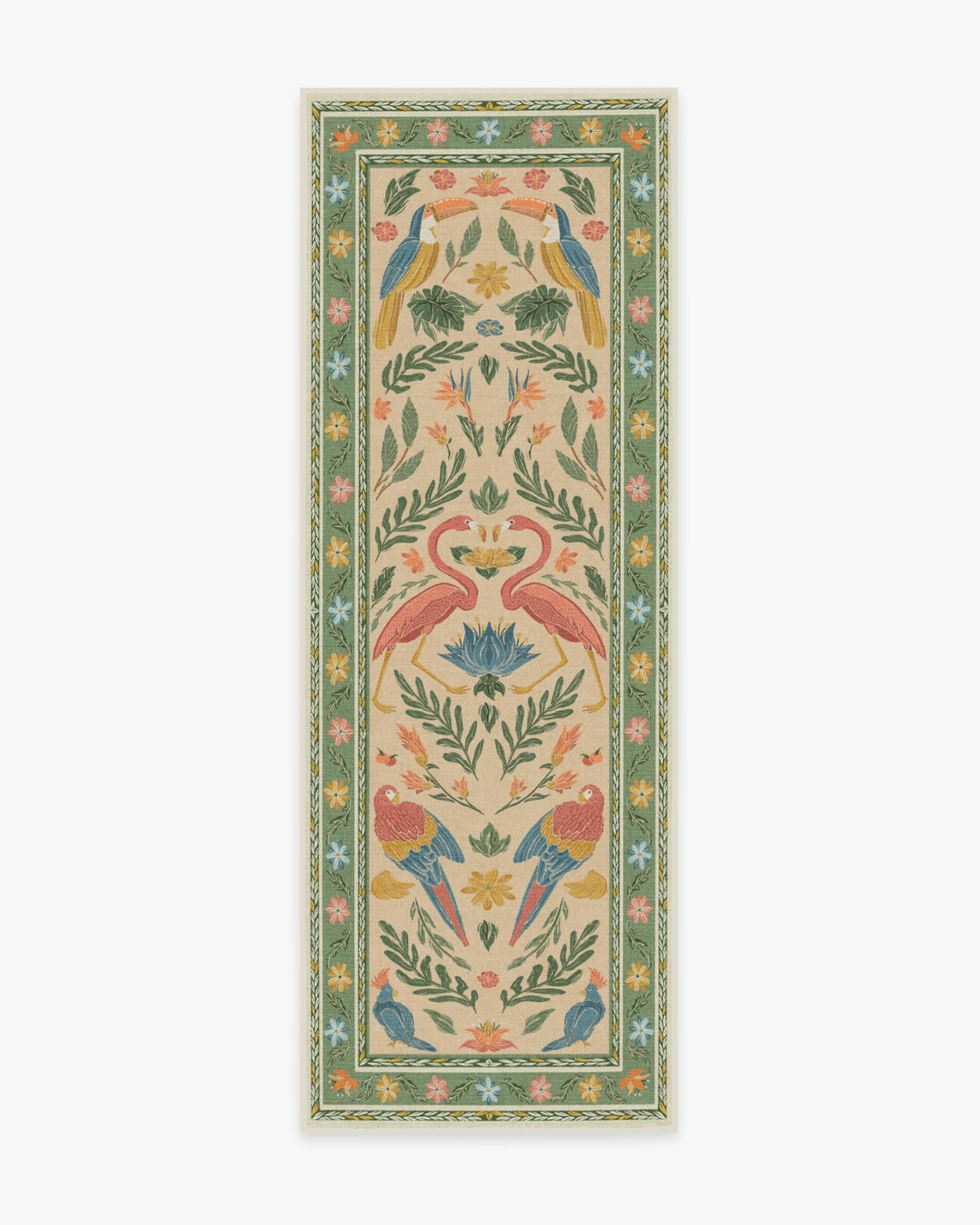 Birds Of A Feather Green & Peach Flatwoven Rug by Iris Apfel