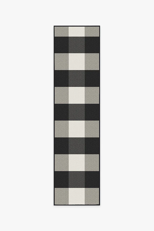 Gingham Plaid Black & White Outdoor Rug