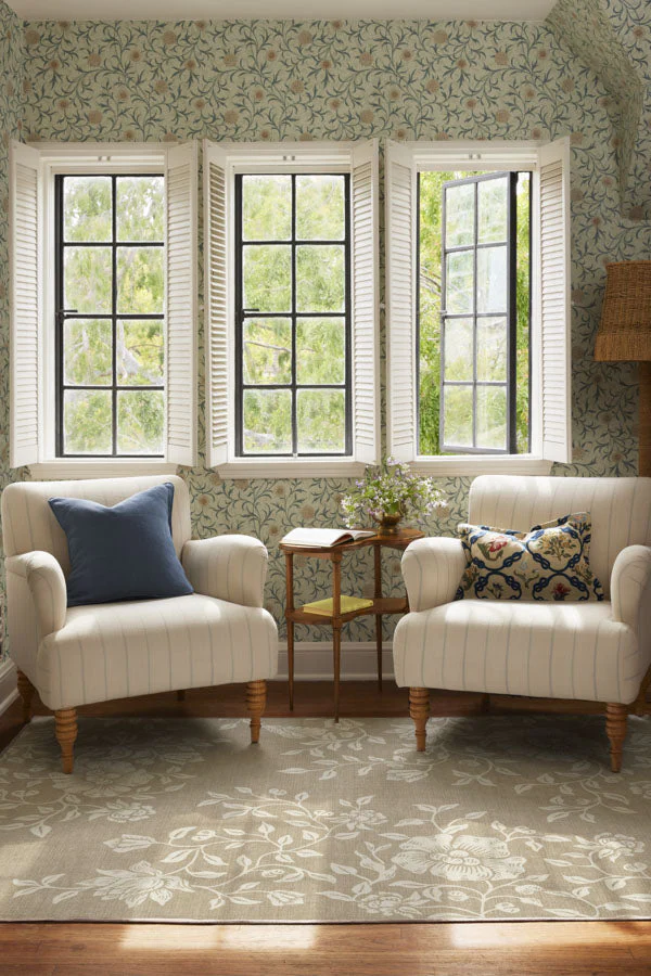 Mallow Flower Natural Stone Flatwoven Rug by Morris & Co.