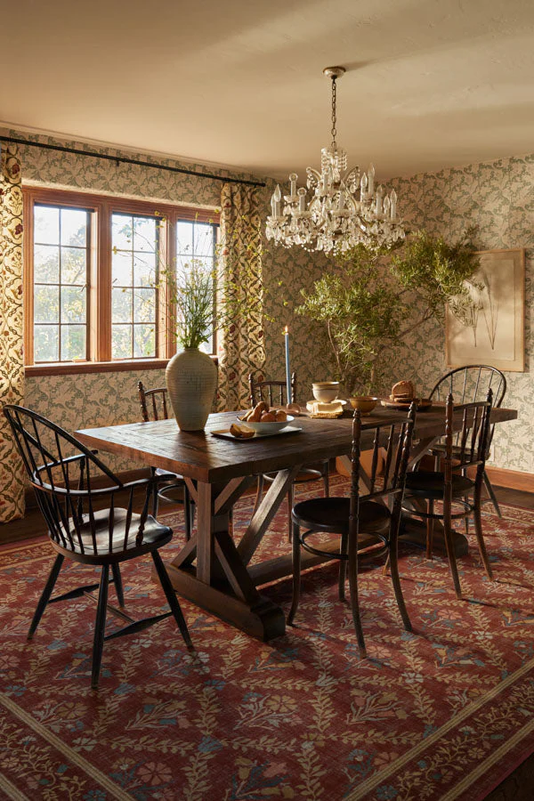Bellflowers Amber Red Flatwoven Rug by Morris & Co.