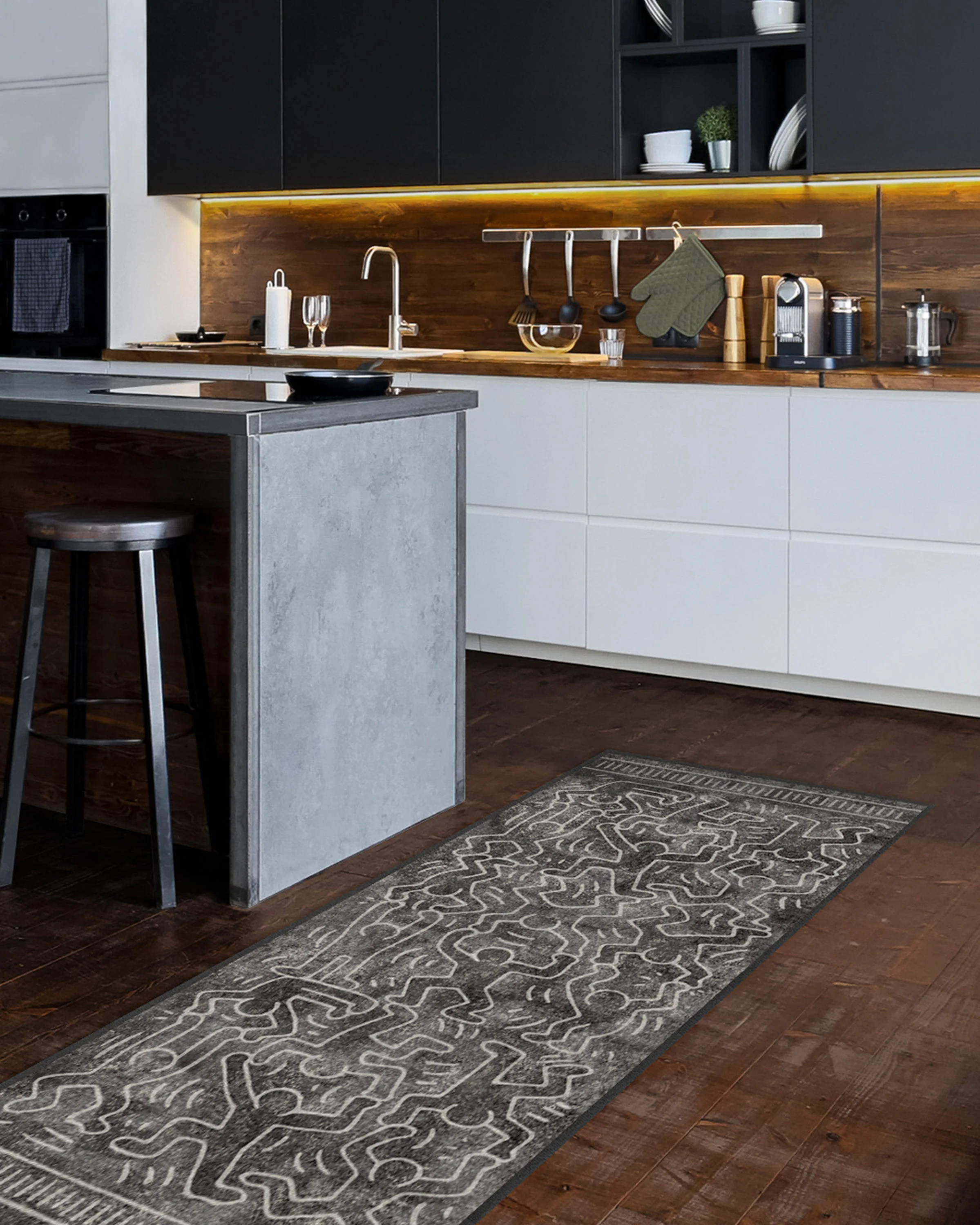 Balancing Act Black Flatwoven Rug by Keith Haring