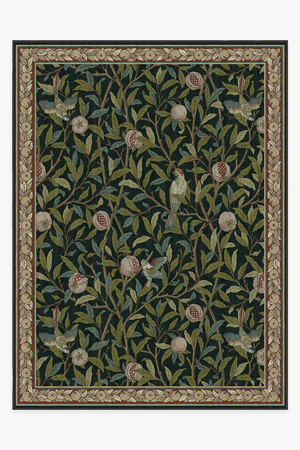 Bird & Pomegranate Teal Green Flatwoven Rug by Morris & Co.