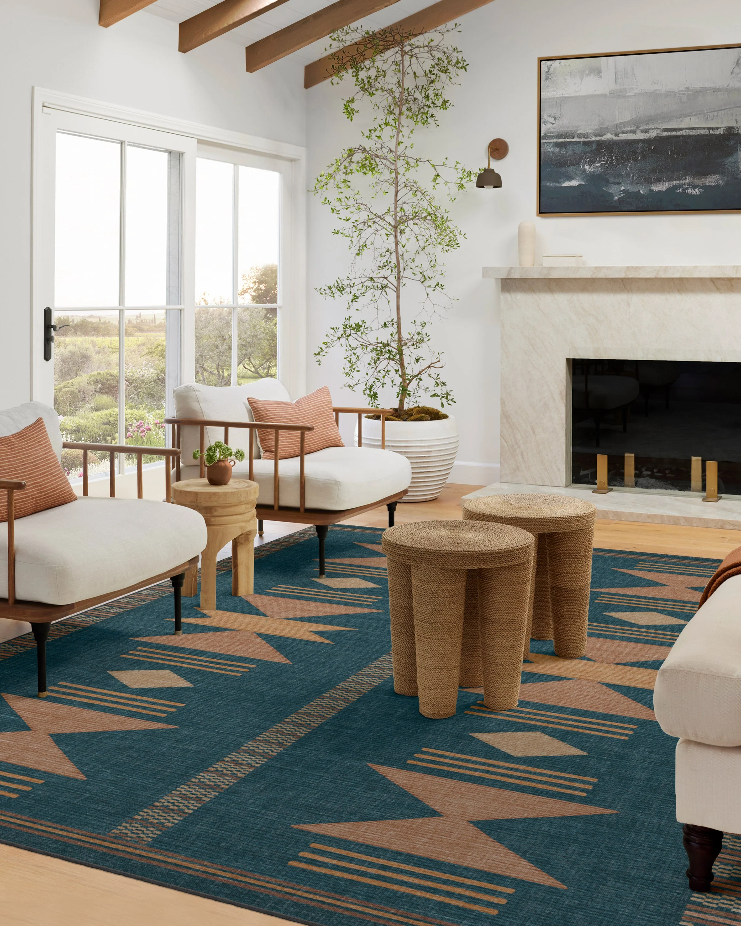 Lark Blue & Rose Flatwoven Rug