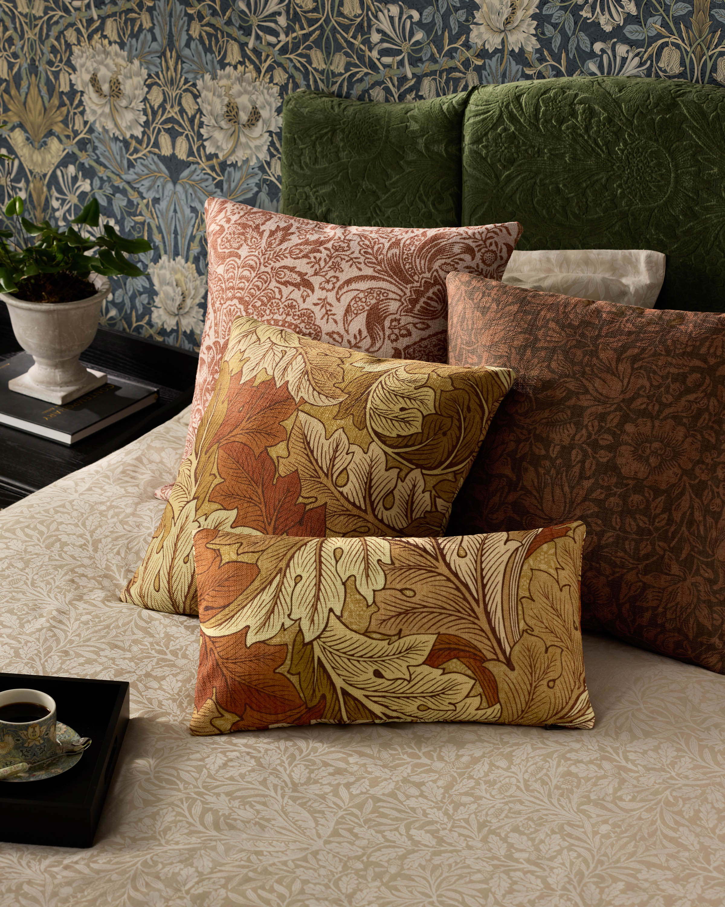 Acanthus Warm Neutral Woven Throw Pillow by Morris & Co.