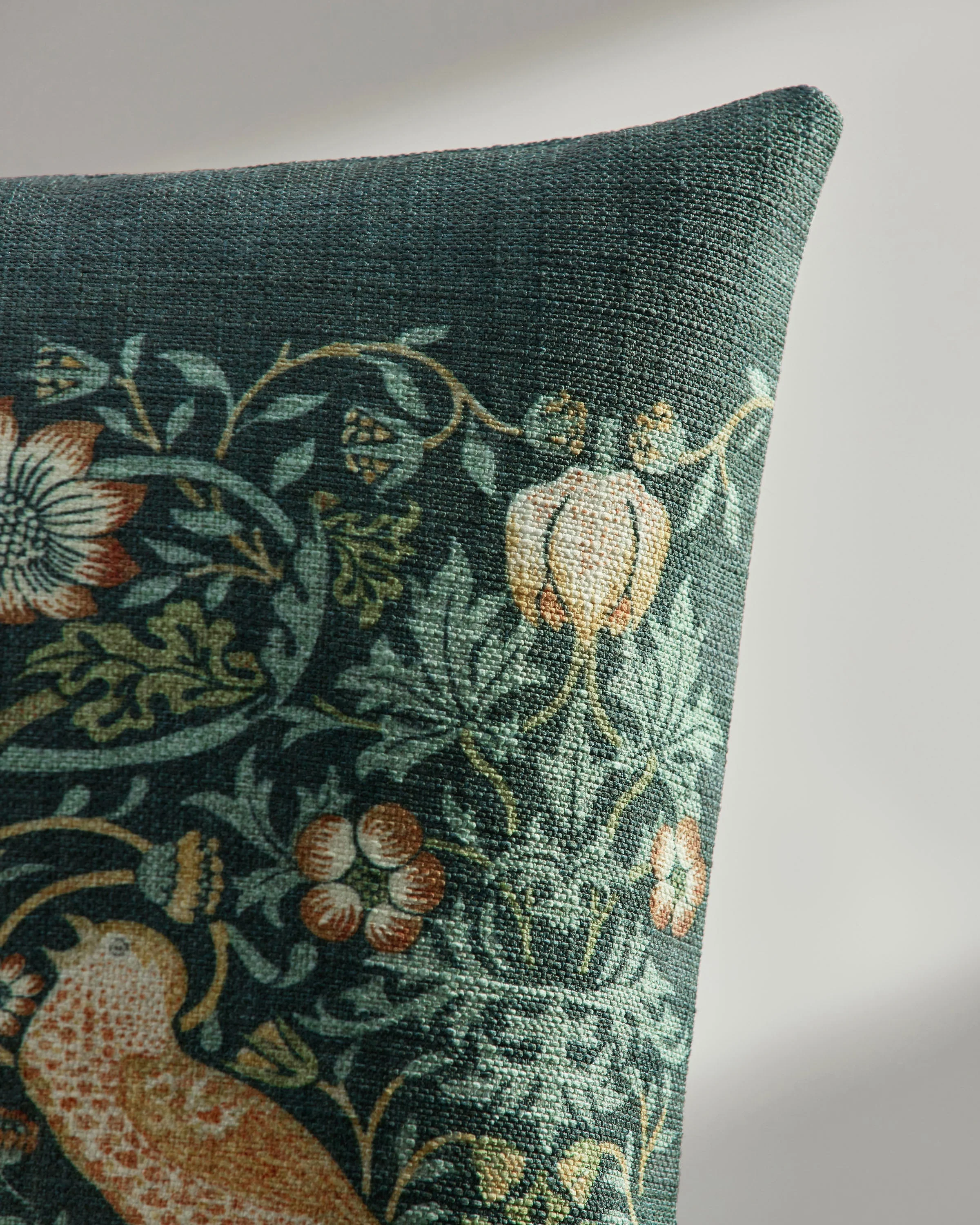 Strawberry Thief Slate Blue Woven Throw Pillow by Morris & Co.