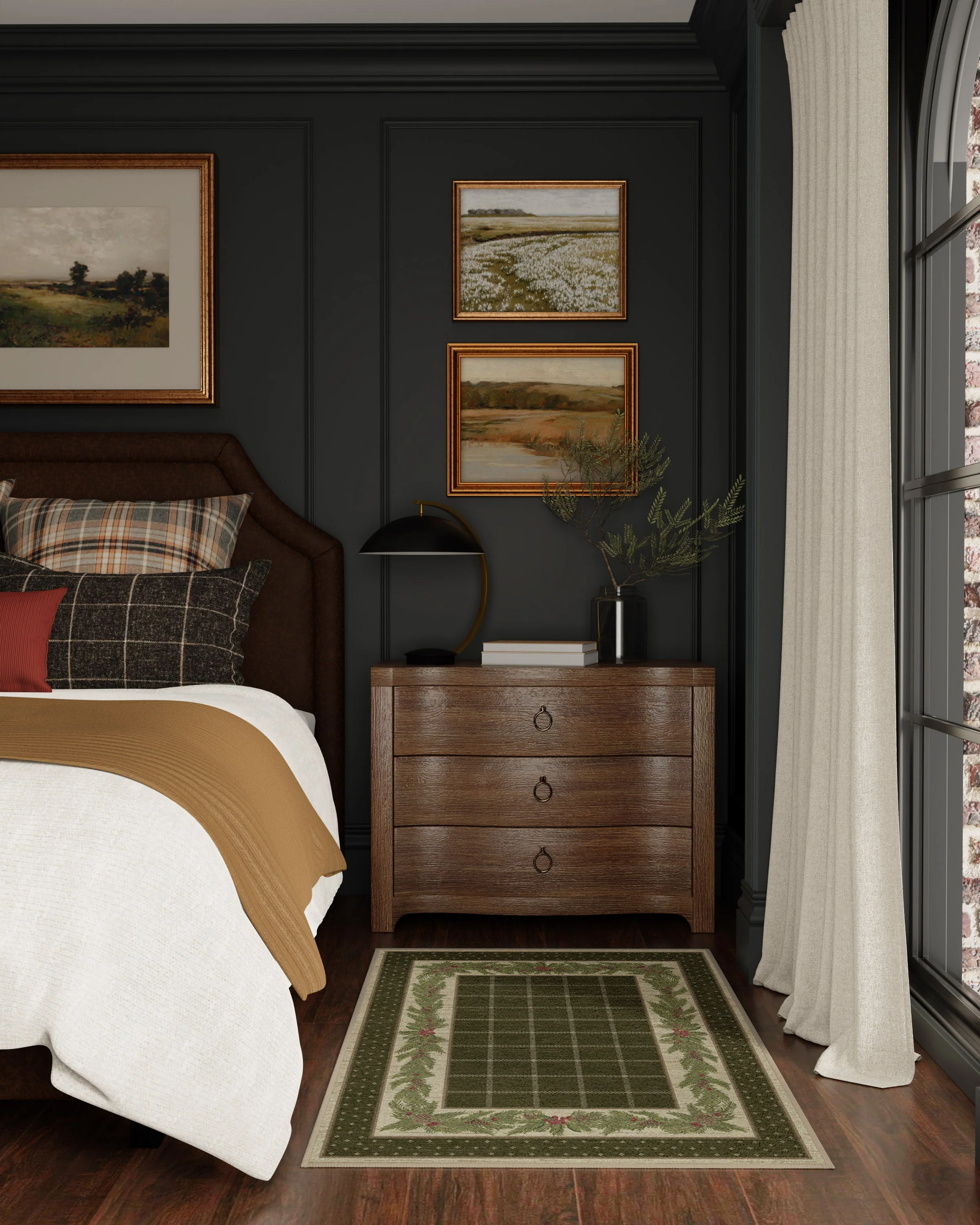 Pine Border Dark Olive Rug