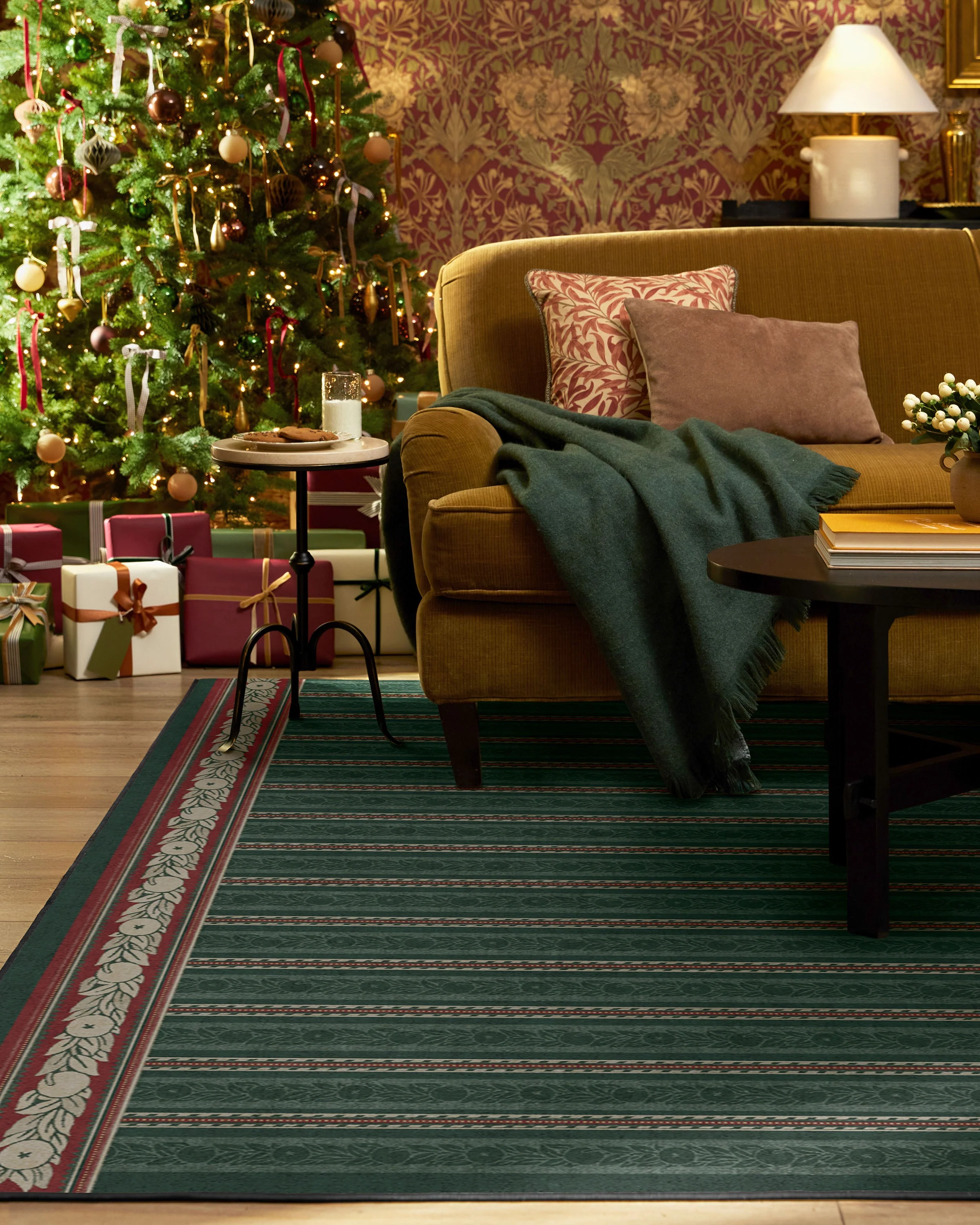 Fruit Stripe Spruce Green Flatwoven Rug by Morris & Co.