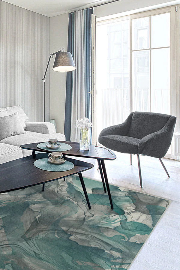 Aurora Teal Grey Flatwoven Rug