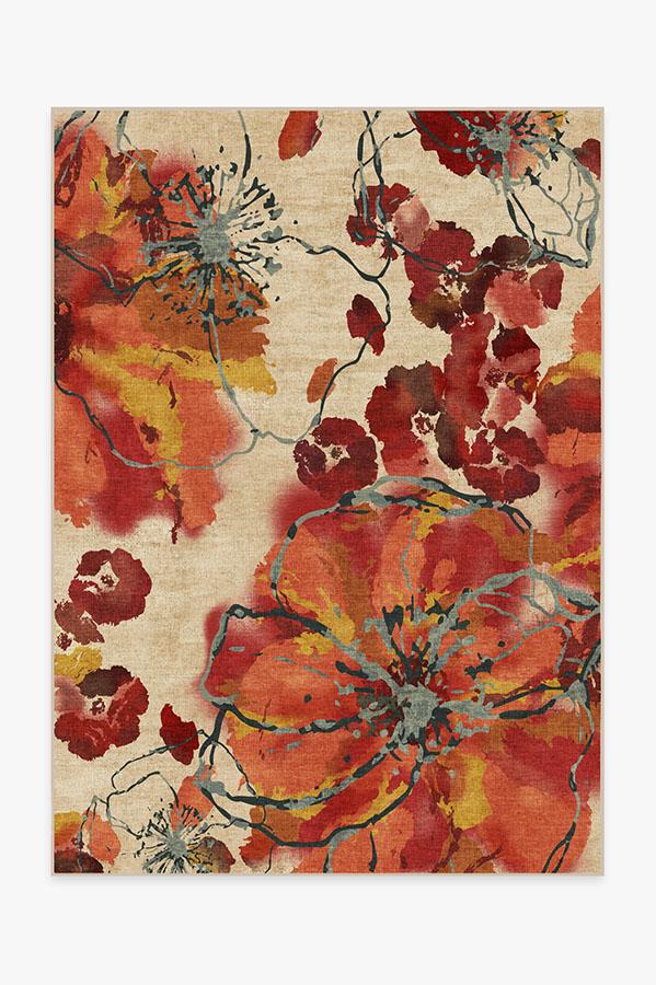 Watercolor Floral Coral Flatwoven Rug
