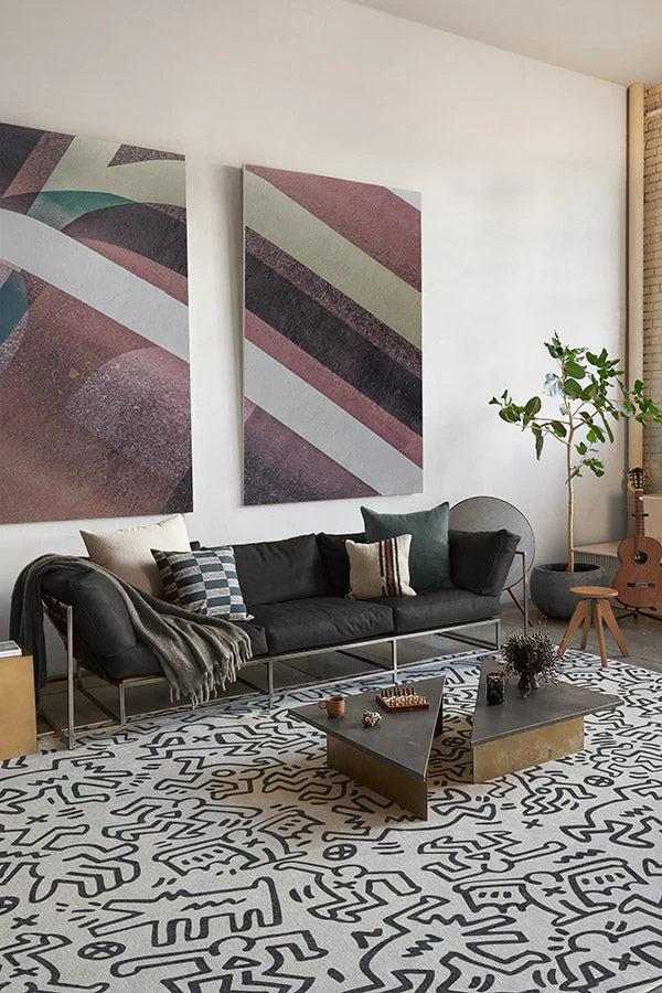 Block Party Black & Ivory Rug by Keith Haring