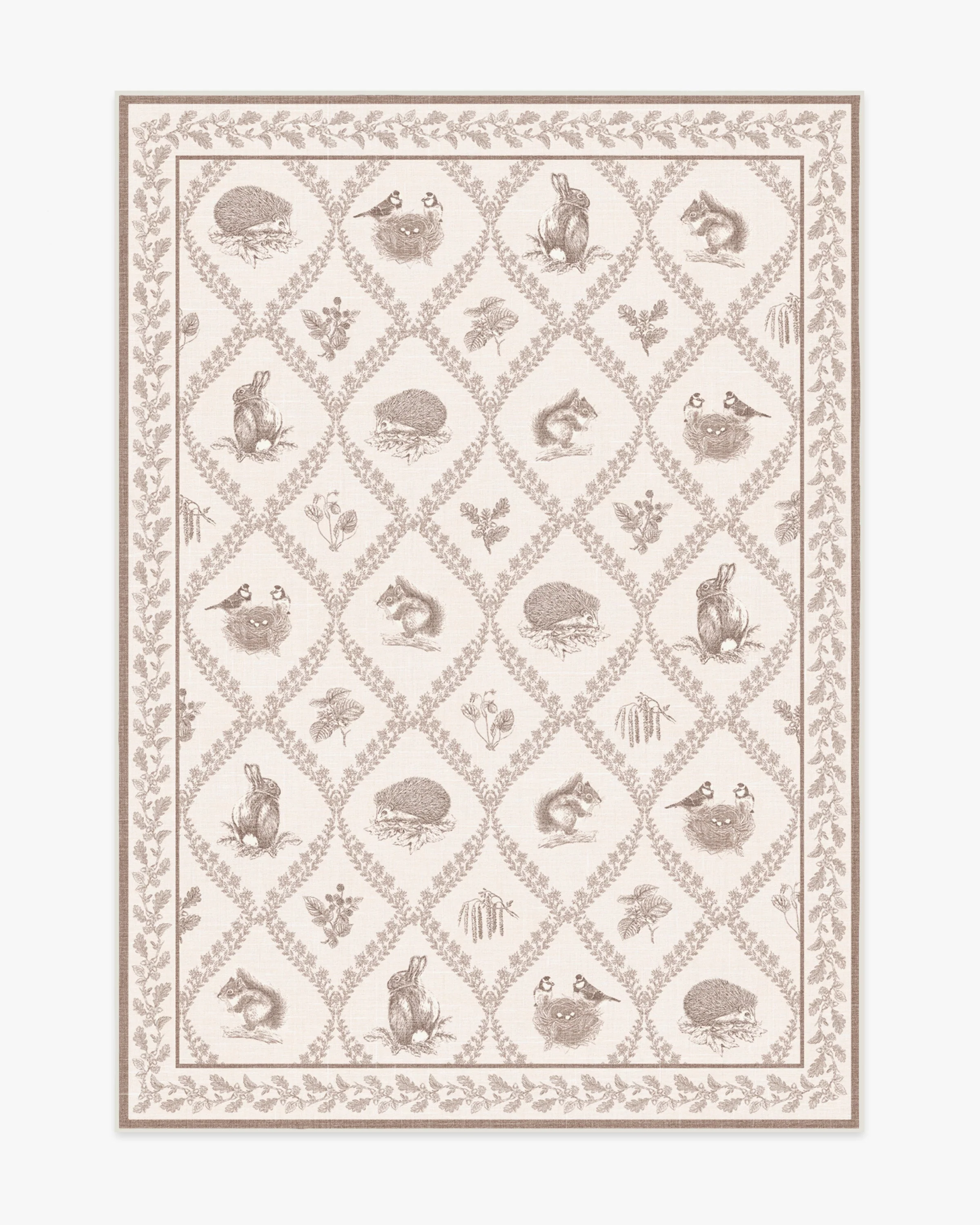 Squirrel & Hedgehog Fawn Rug by Sanderson