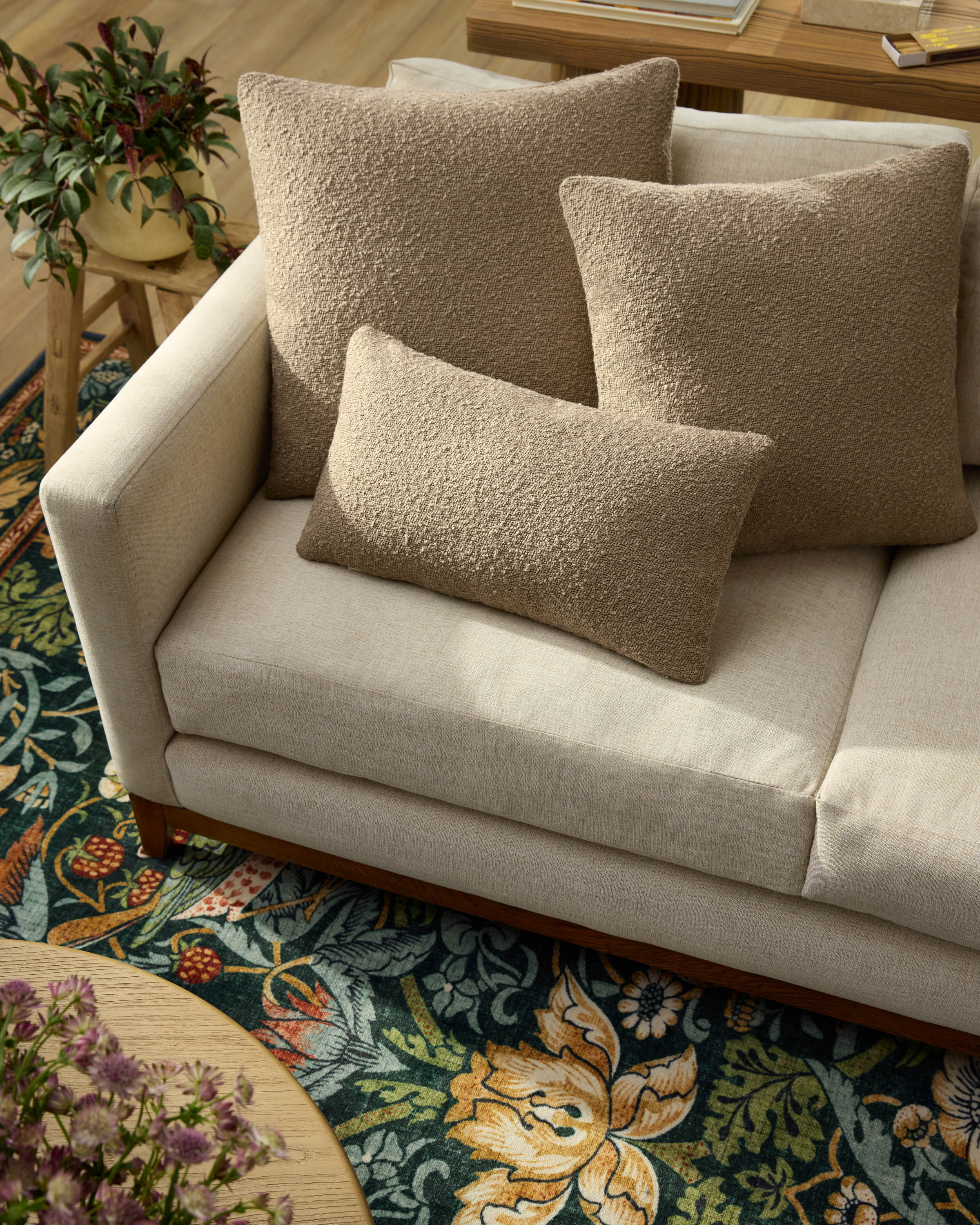 Warm Taupe Boucle Throw Pillow