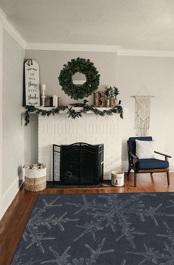 Snowflake Navy Flatwoven Rug