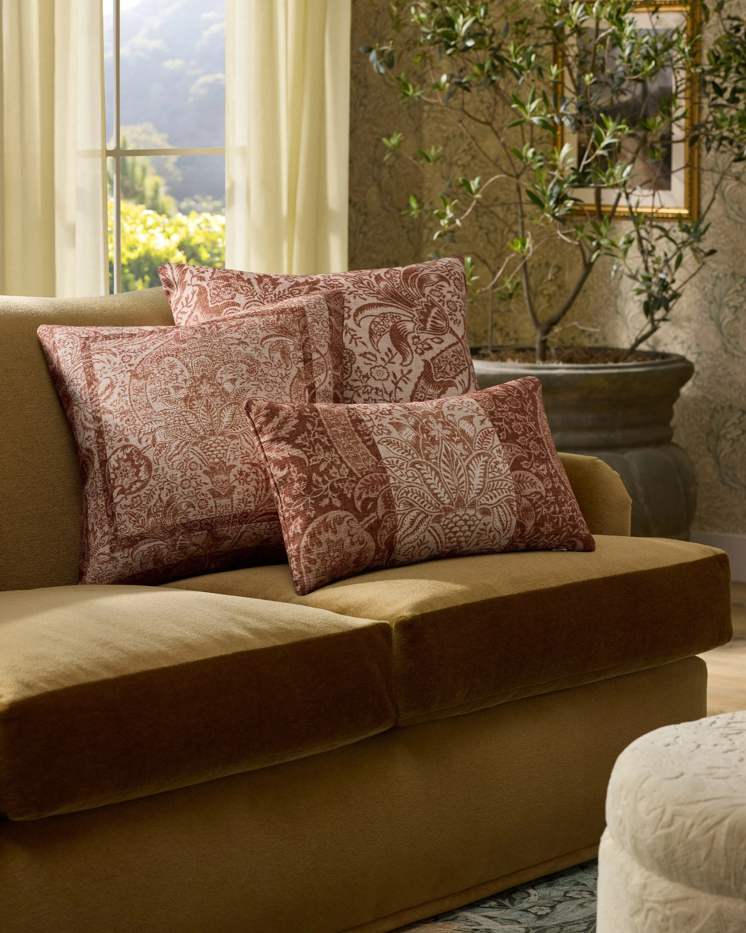 Indian Blush & Rust Woven Lumbar Throw Pillow by Morris & Co.