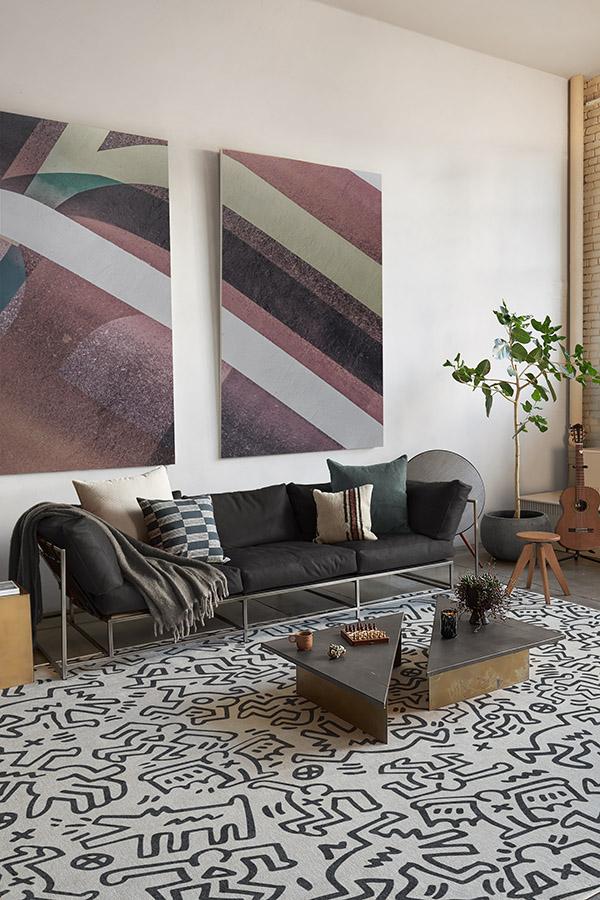Block Party Black & Ivory Flatwoven Rug by Keith Haring