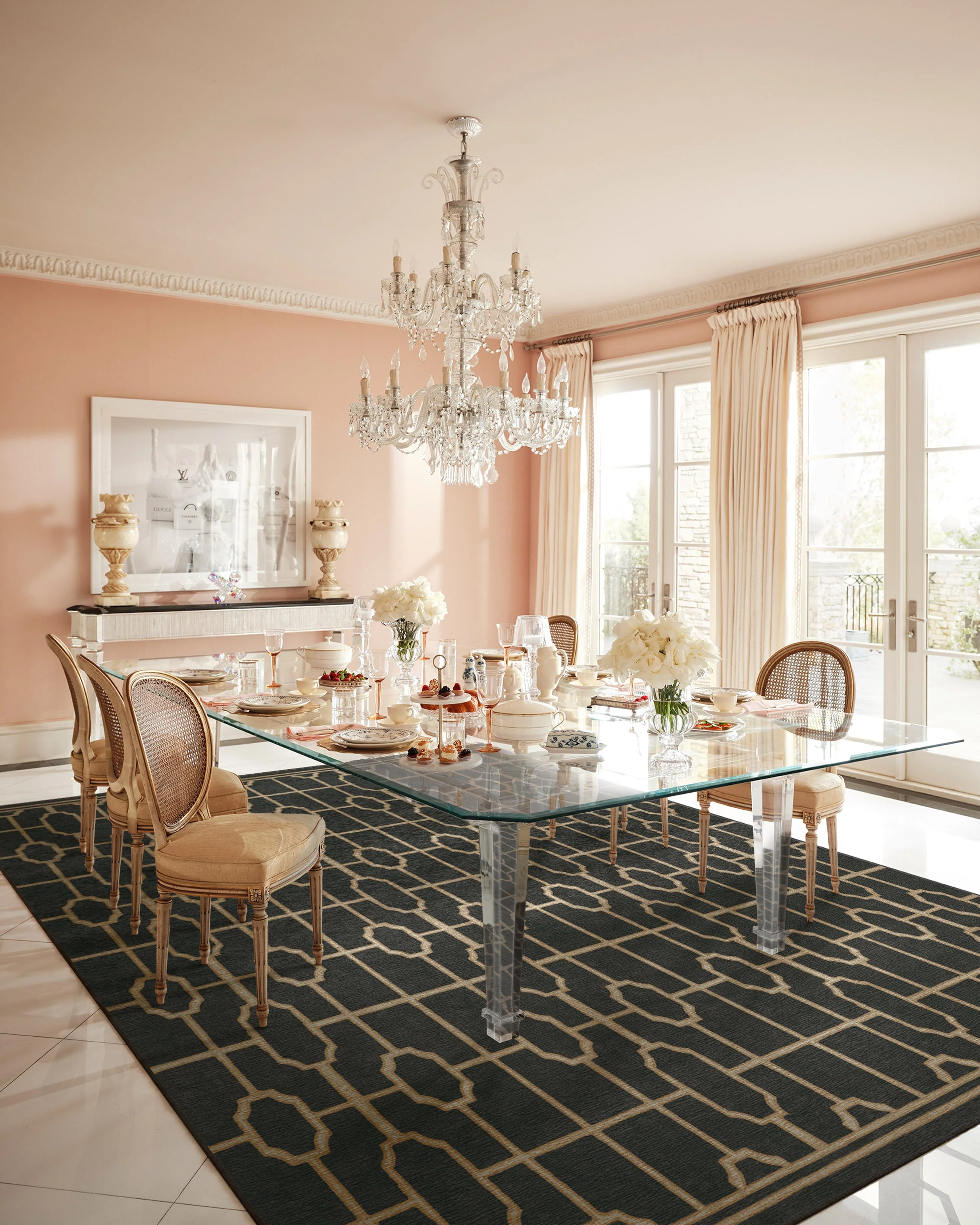 Diana Trellis Black & Gold Flatwoven Rug by The Hiltons