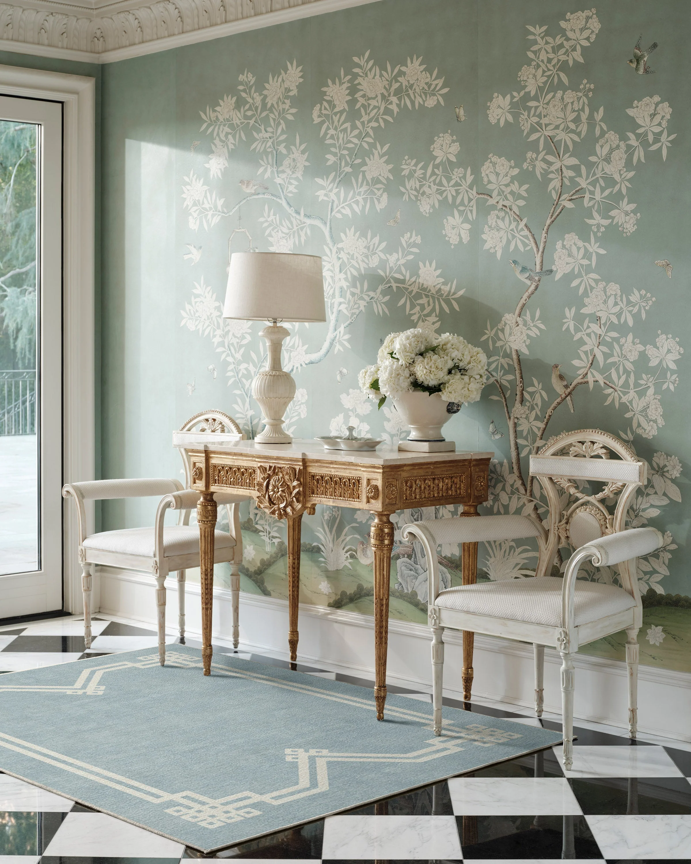 Chrysler Border Chambray Blue Rug by The Hiltons