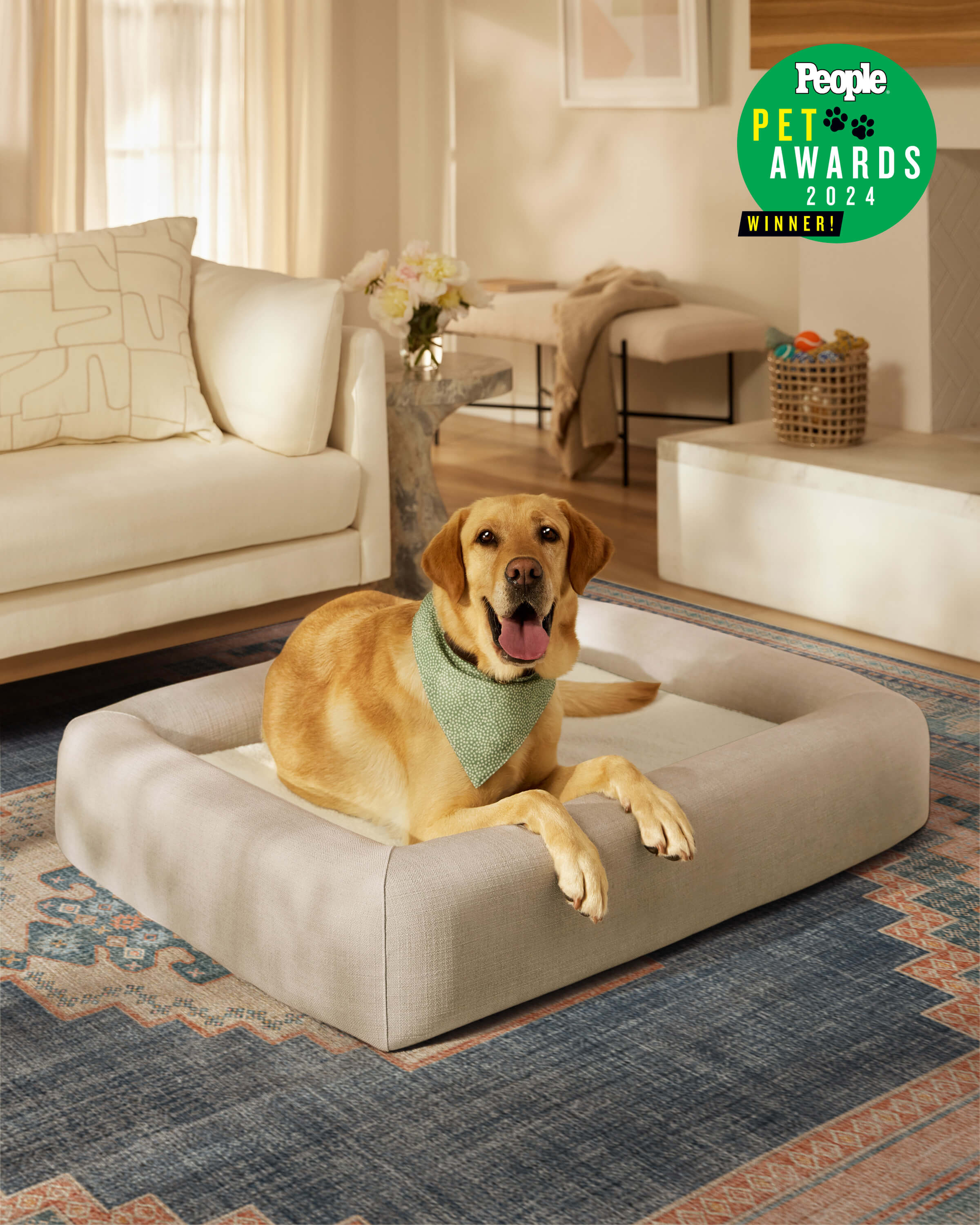 Sand Woven Bolster Pet Bed
