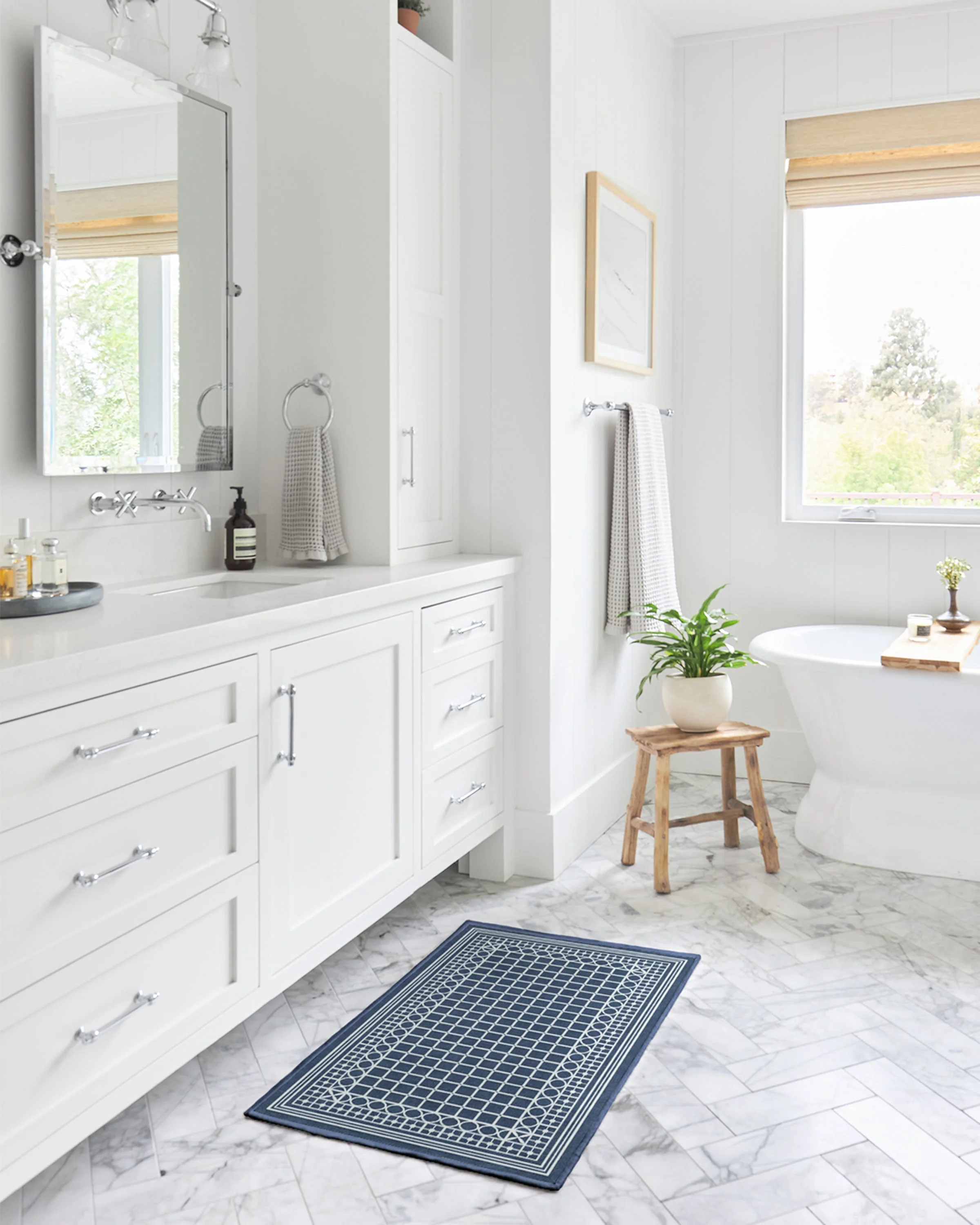 Palm Beach Navy Flatwoven Rug by Gray Malin