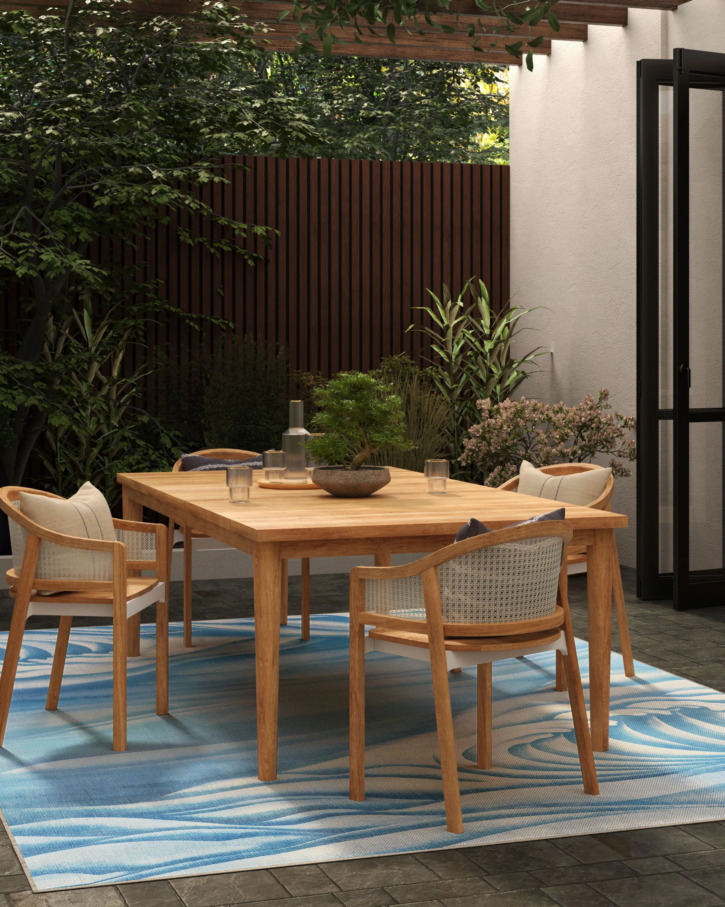 Waves Soft Blue Outdoor Rug by Gracie