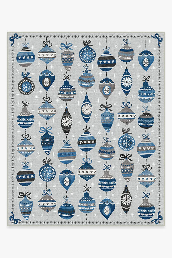 Festive Garland Blue Grey Outdoor Rug