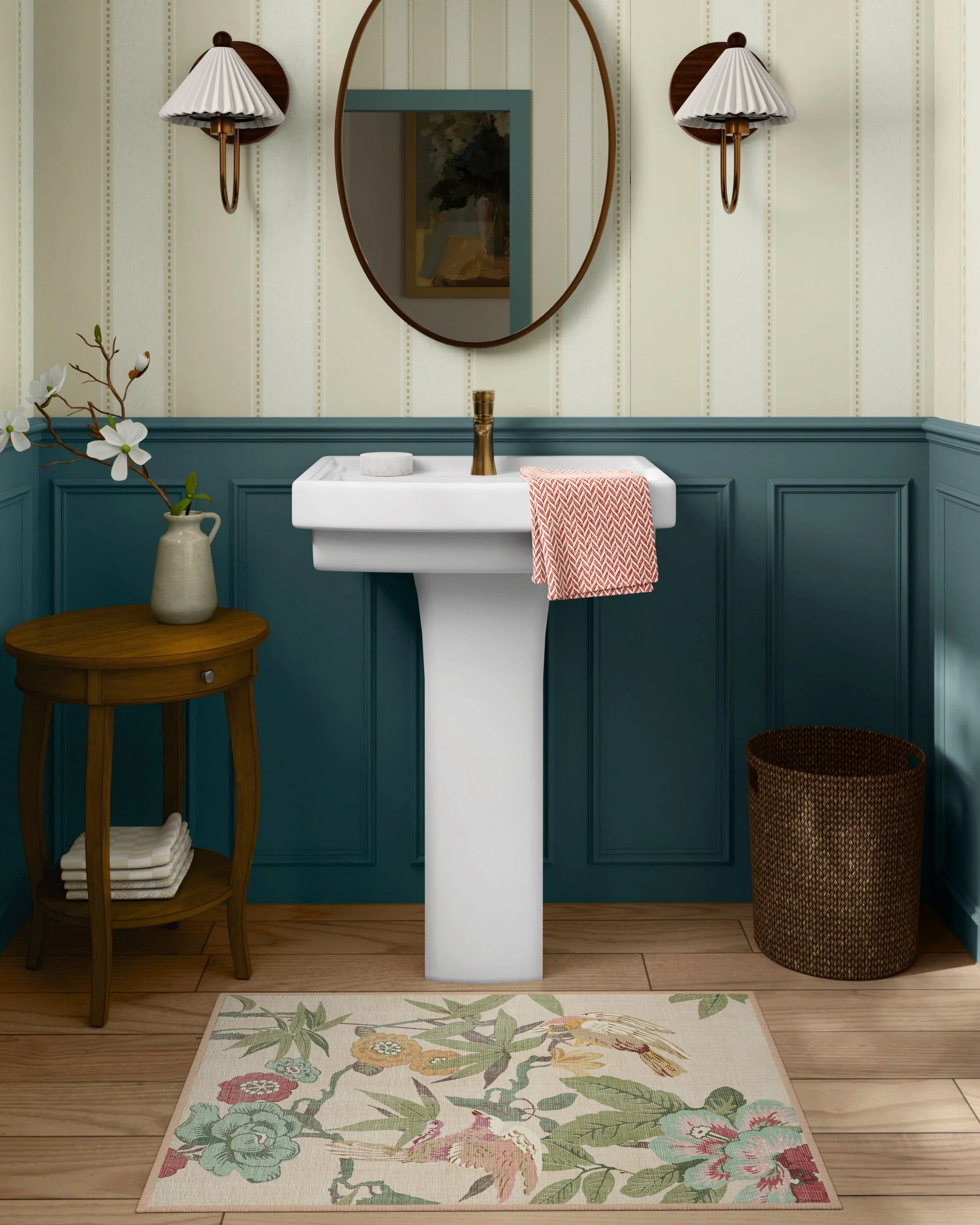 Bamboo & Bird Blush & Jade Rug by Sanderson