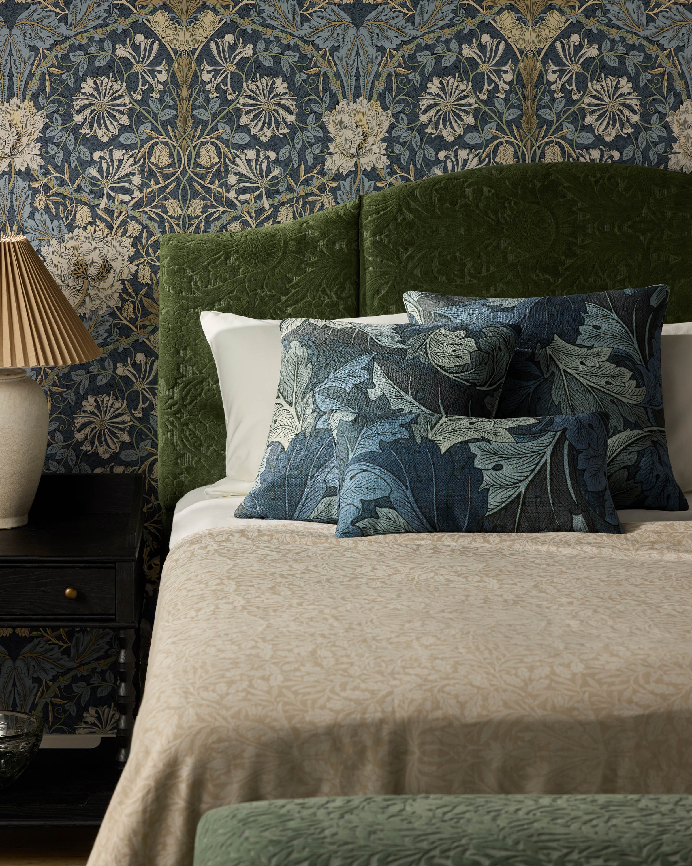 Acanthus Dusk Blue Woven Lumbar Throw Pillow by Morris & Co.