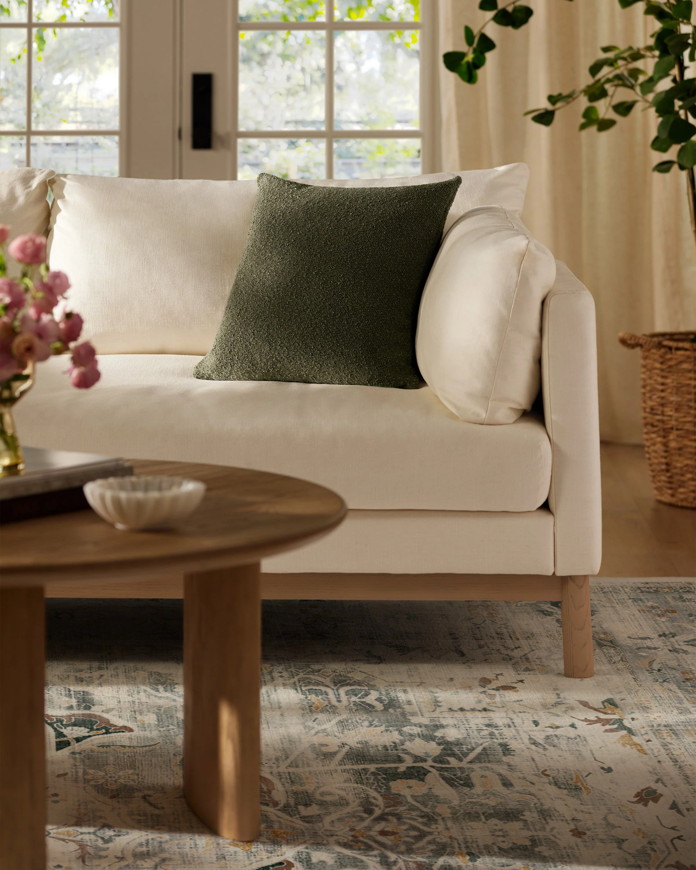 Olive Green Boucle Throw Pillow