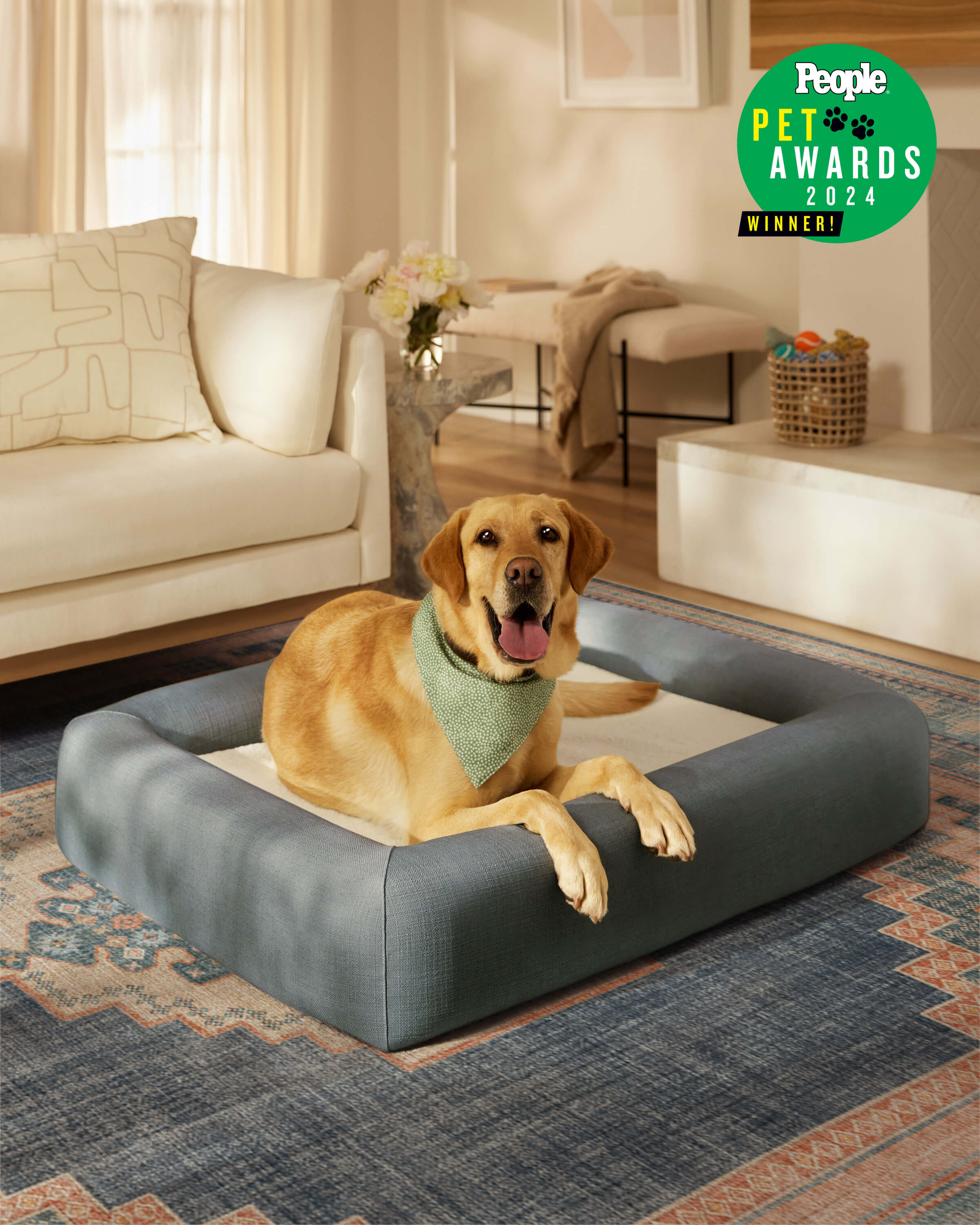 Stone Grey Woven Bolster Pet Bed