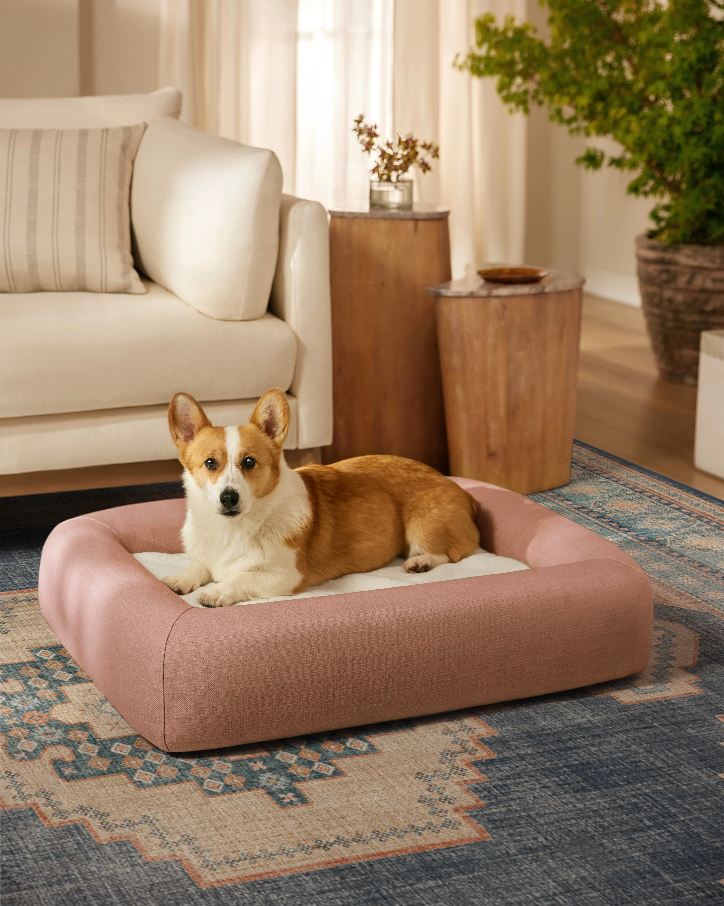 Coral Woven Bolster Pet Bed