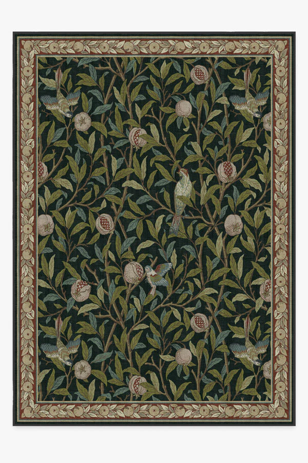 Bird & Pomegranate Teal Green Flatwoven Rug by Morris & Co.