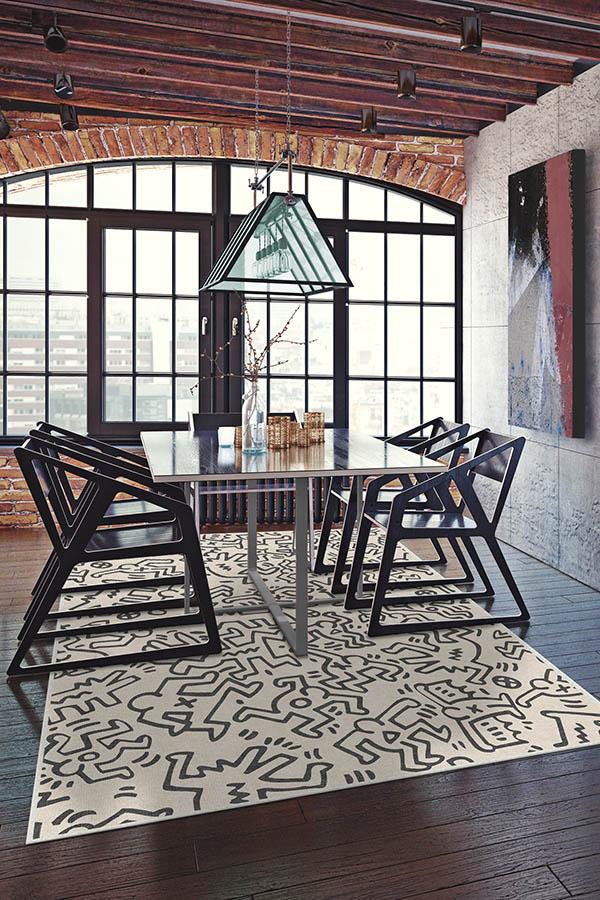 Block Party Black & Ivory Flatwoven Rug by Keith Haring