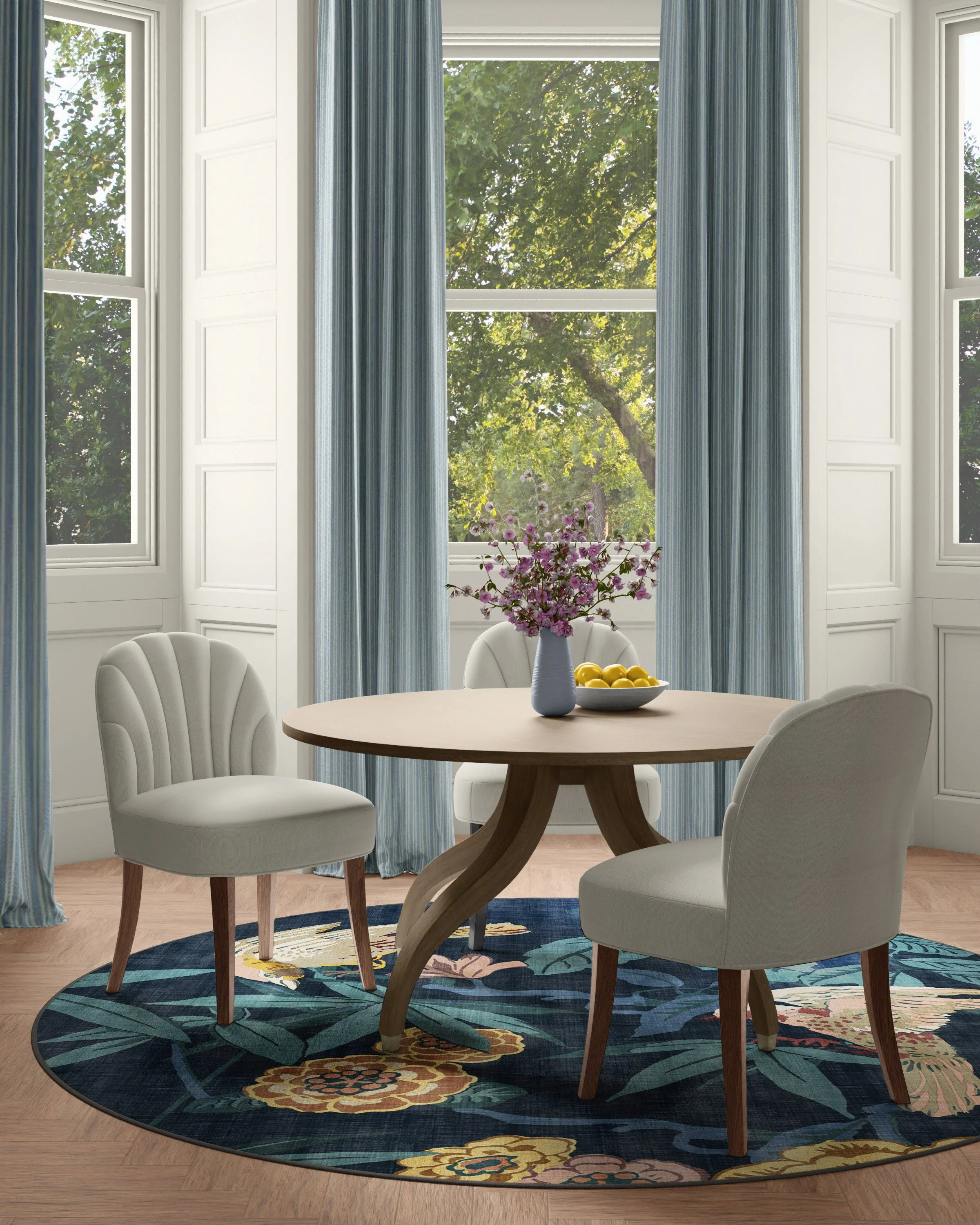 Bamboo & Bird Indigo Rug by Sanderson