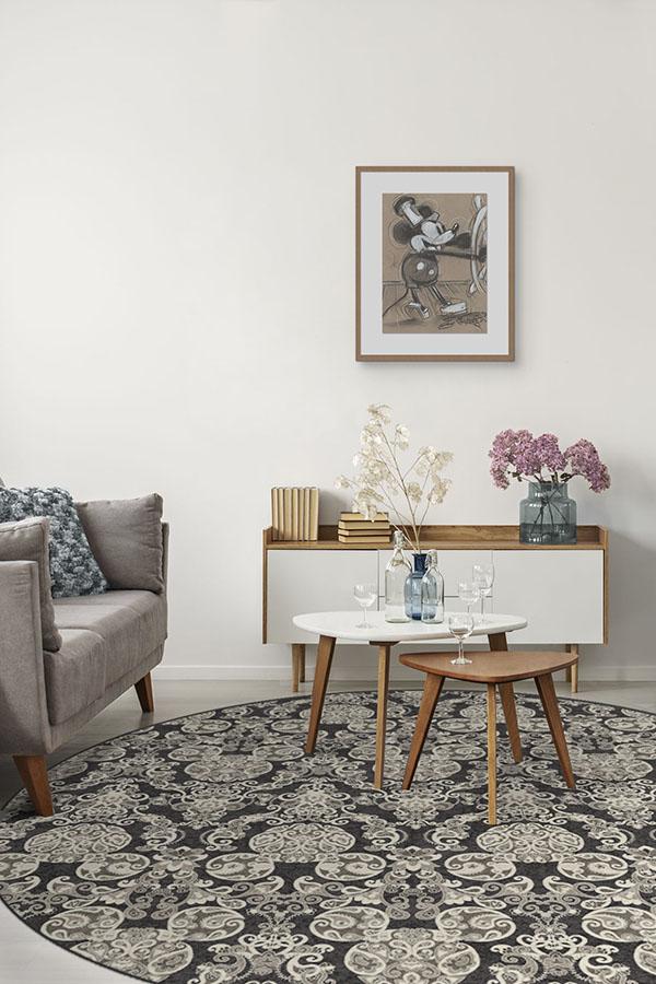 Mickey Damask Charcoal Rug