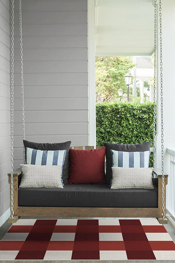 Gingham Plaid Red & White Outdoor Rug