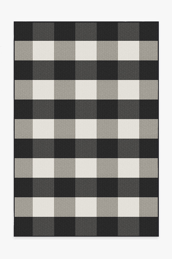 Gingham Plaid Black & White Outdoor Rug