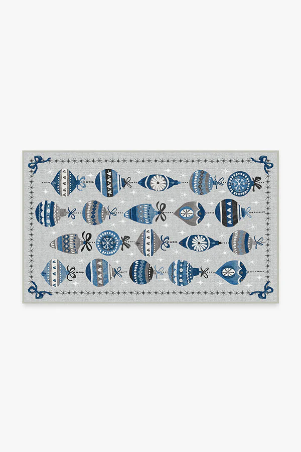Festive Garland Blue Grey Outdoor Rug