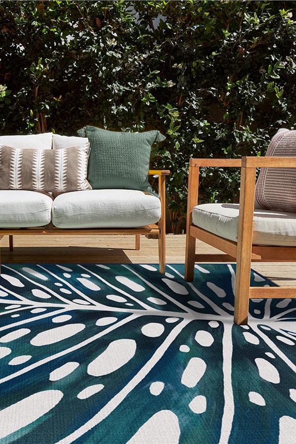 Panama Teal Blue Outdoor Rug