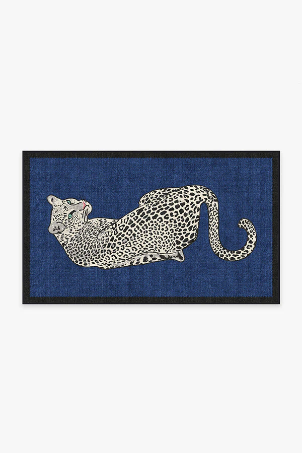 Snow Leopard Sapphire Flatwoven Rug by Jonathan Adler