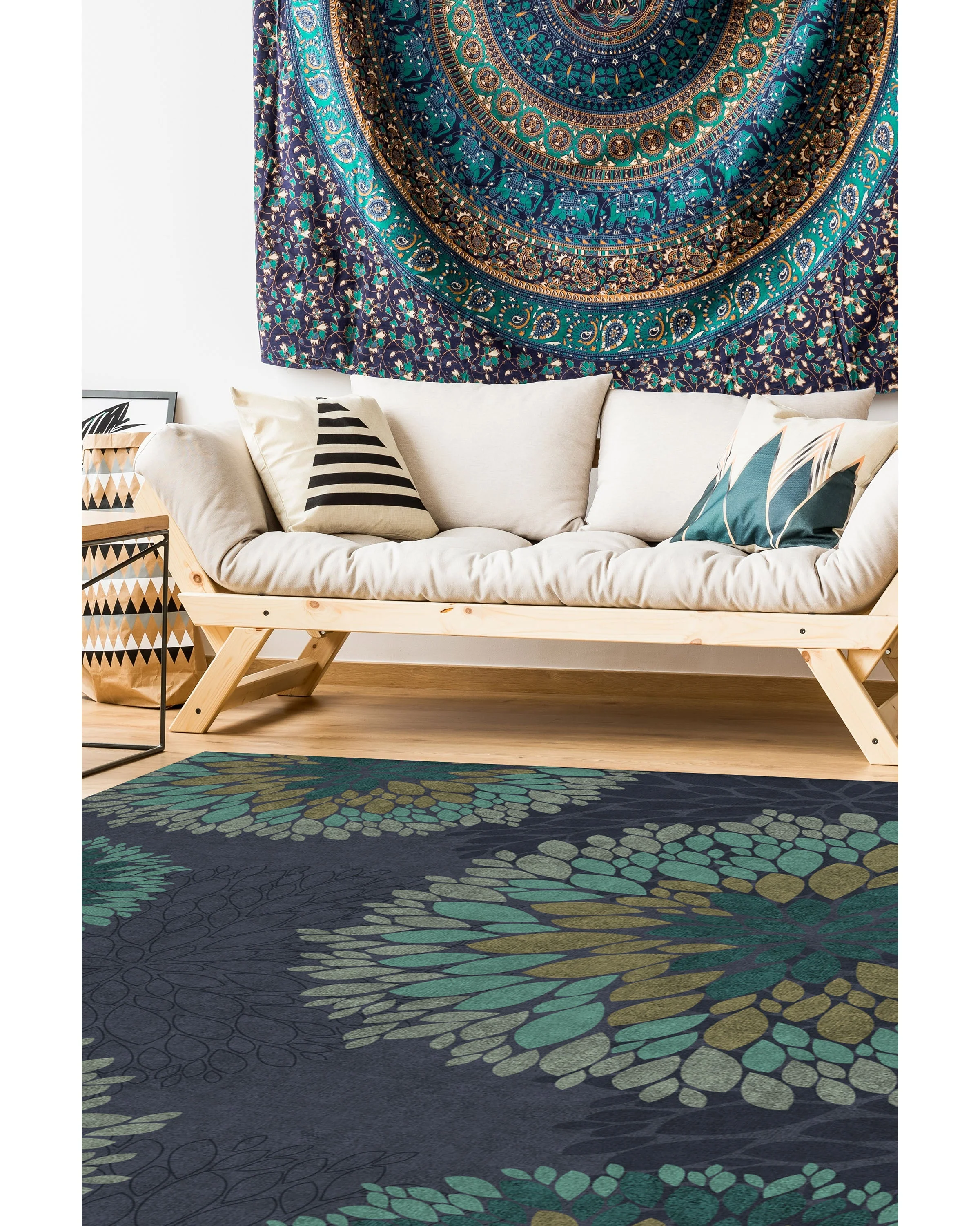 Floral Medallion Navy Rug