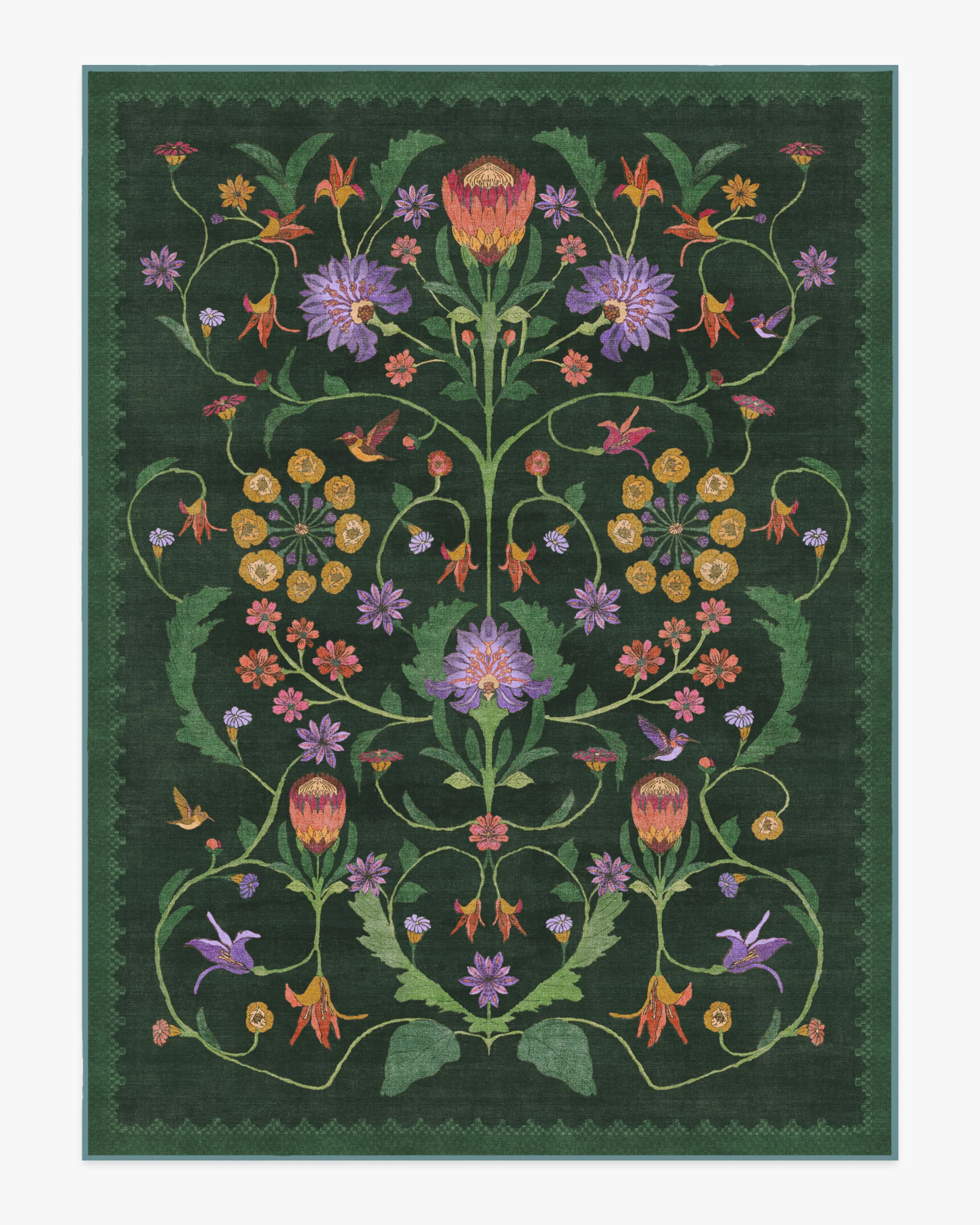 Protea Forest Green Flatwoven Rug by Iris Apfel