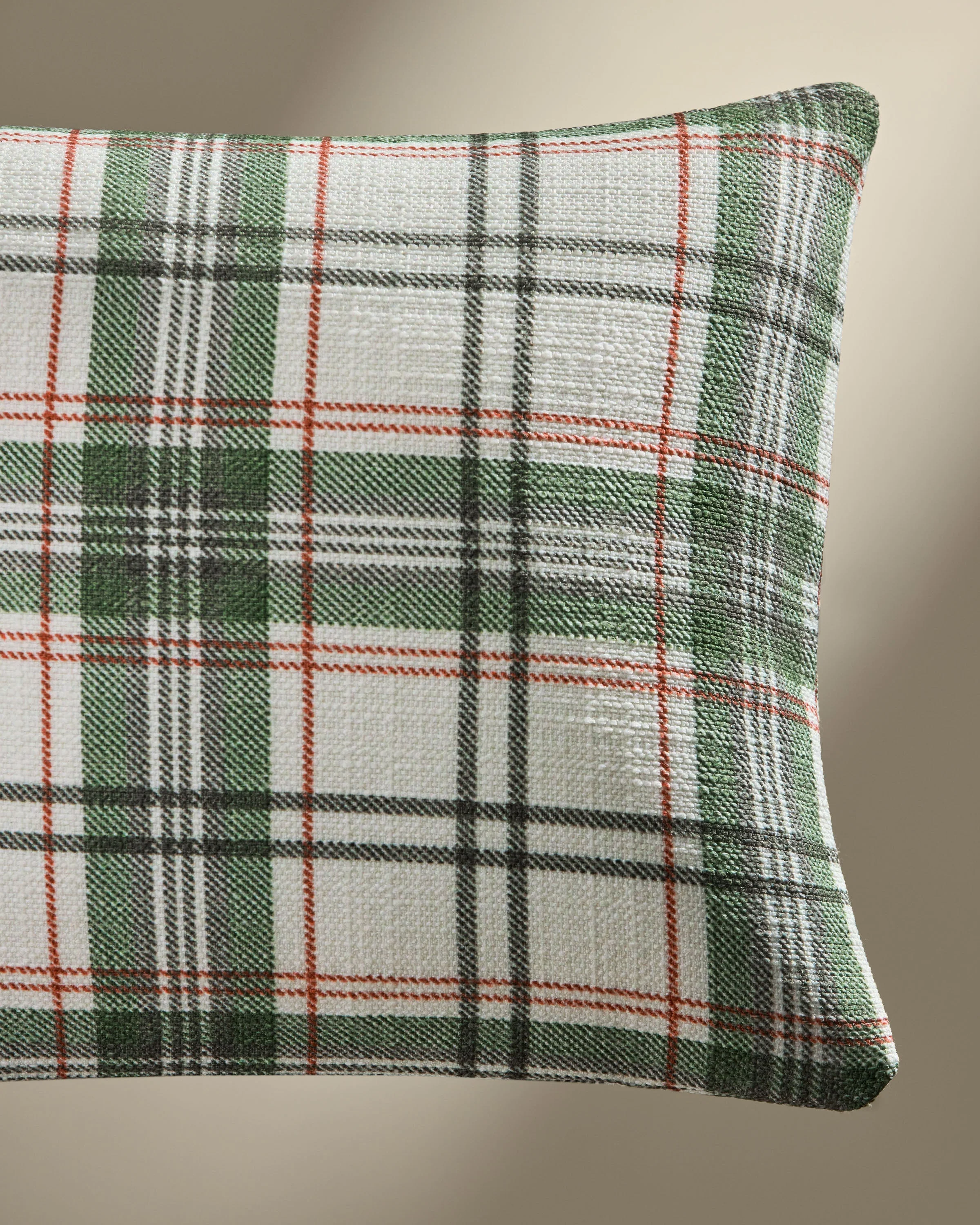 Noelle Tartan Eggshell & Green Woven Throw Pillow