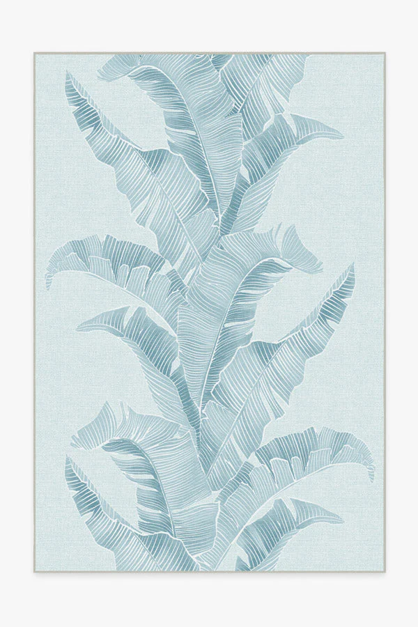 Banana Leaf Soft Blue Outdoor Rug by Gray Malin