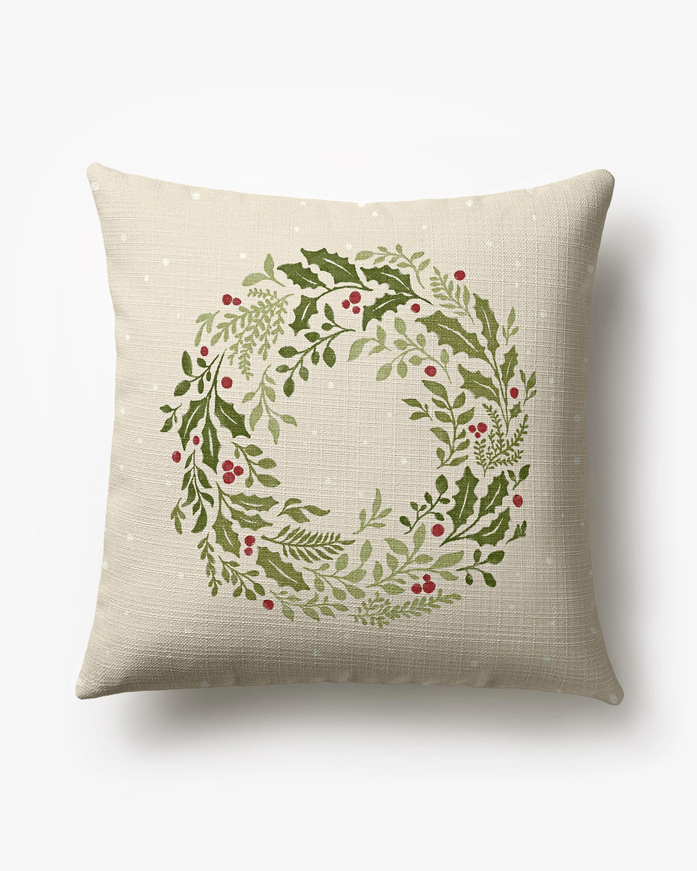 Holly Wreath Ivory Woven Throw Pillow