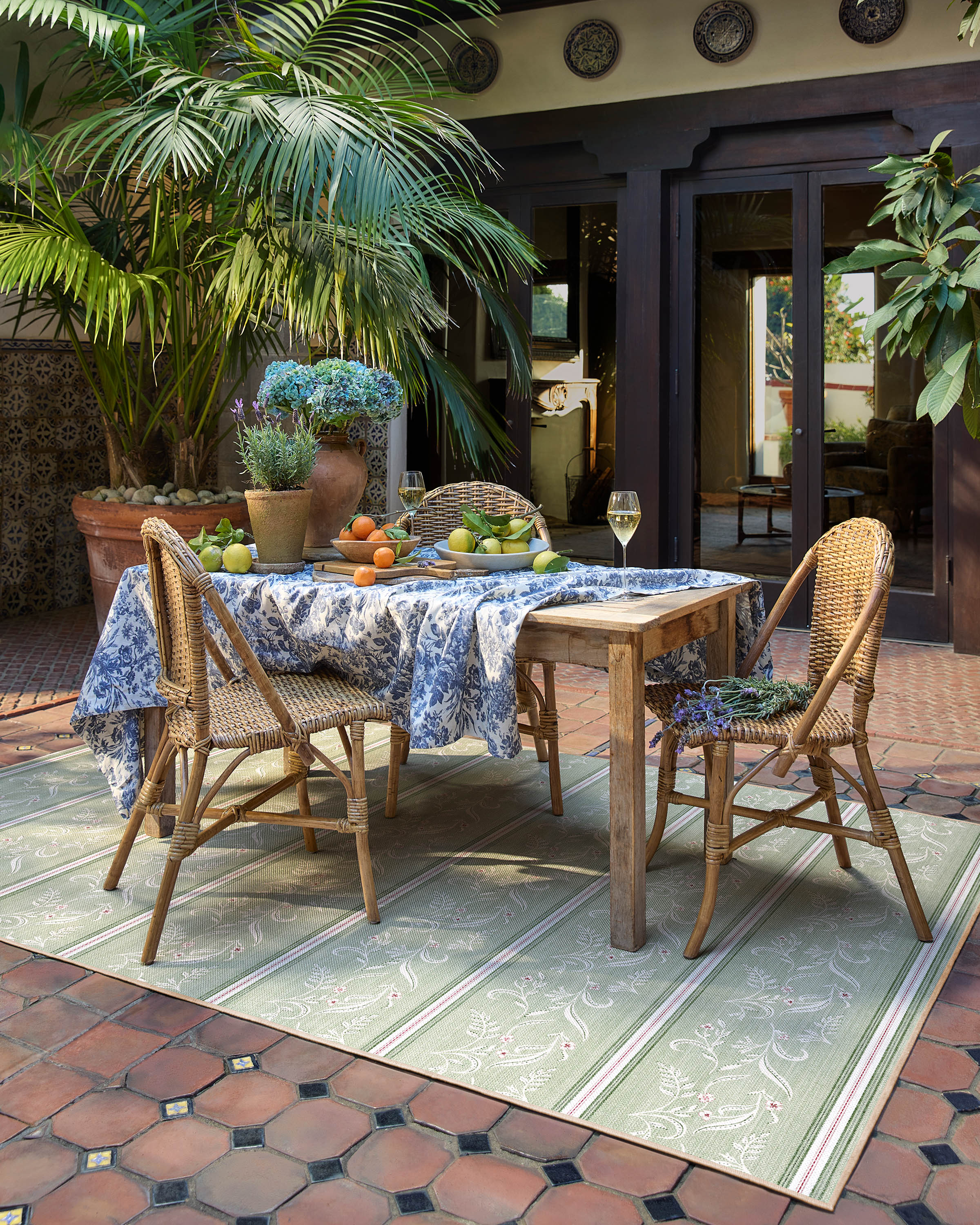 Sambuco Stripe Celadon Outdoor Rug