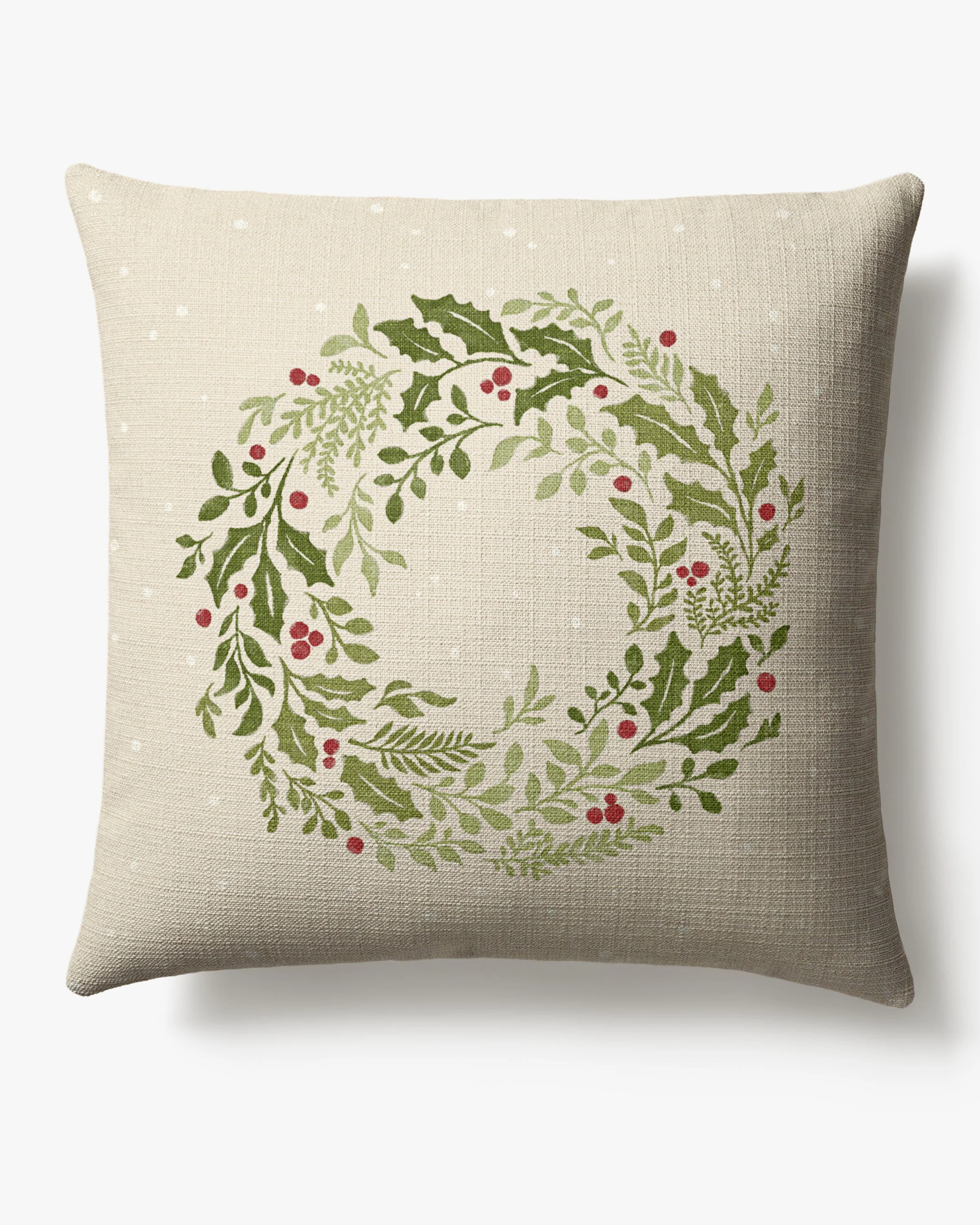 Holly Wreath Ivory Woven Throw Pillow
