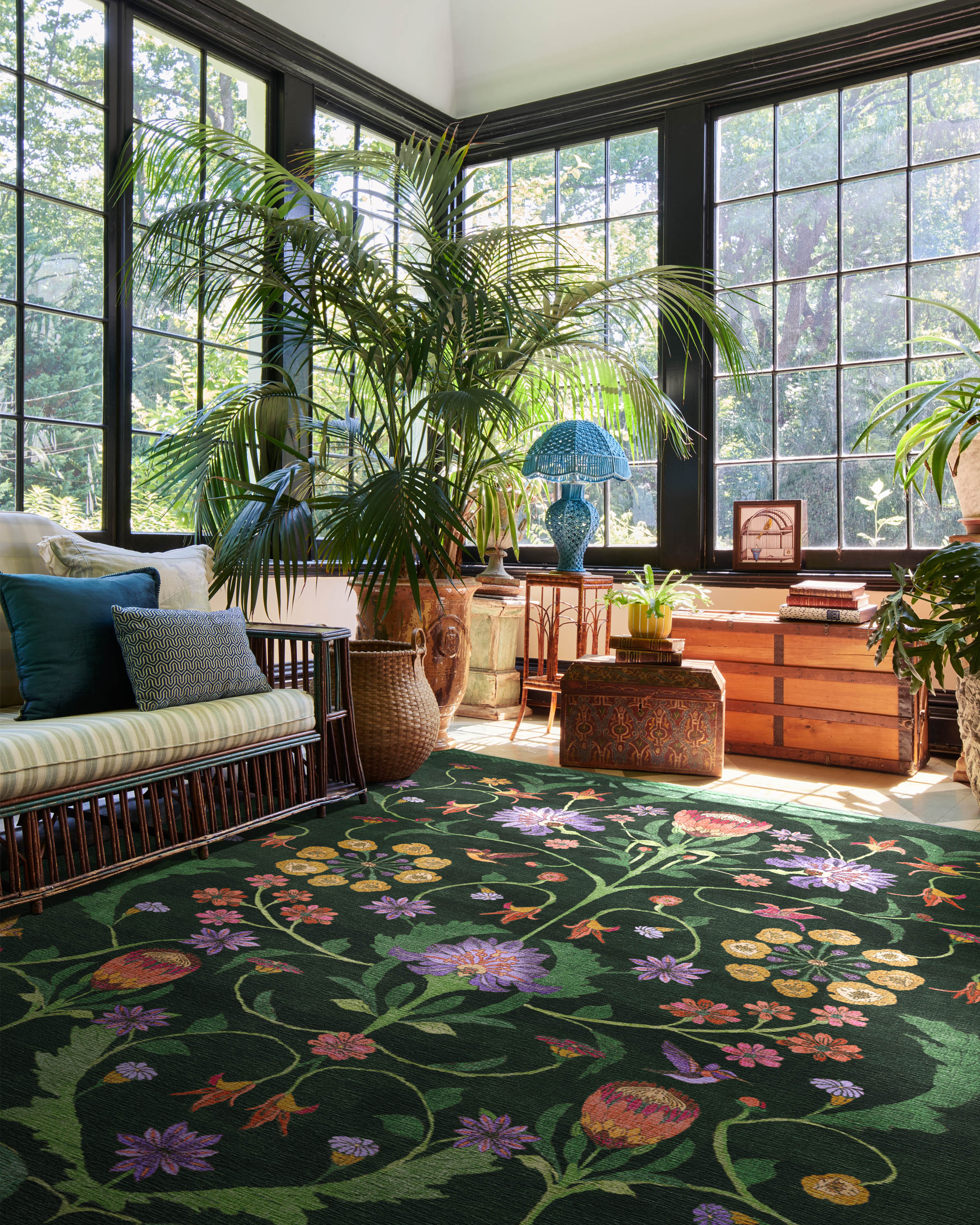 Protea Forest Green Flatwoven Rug by Iris Apfel